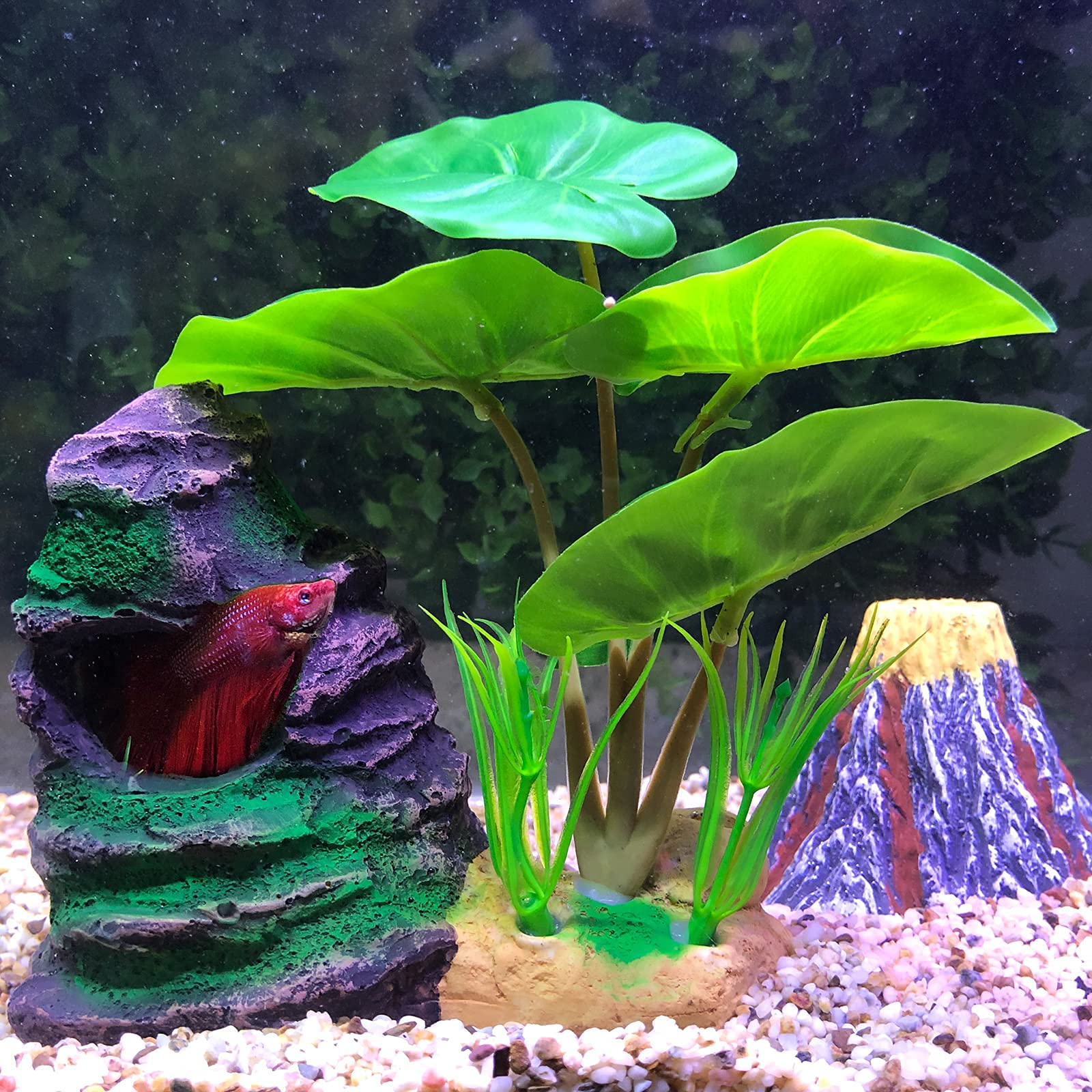 Coospider Betta Fish Leaf Pad Hammock Aquarium Decoration Cichlid Fish Tank Resin Rock Mountain Cave Ornaments Fish Bowl Decorat