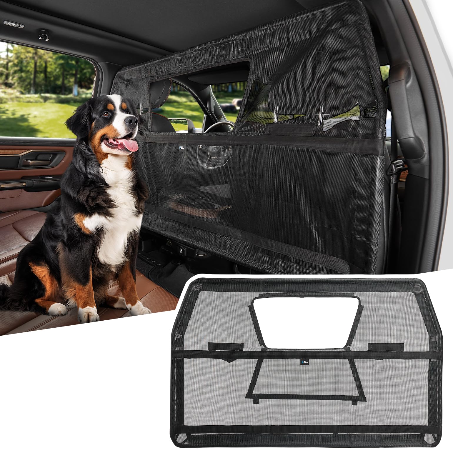 JOYTUTUS 56 Wide Dog Car Barrier with Removable Visual Window, Car Barrier for SUV Escape-Proof, Net for Behind Front Seats, Veh