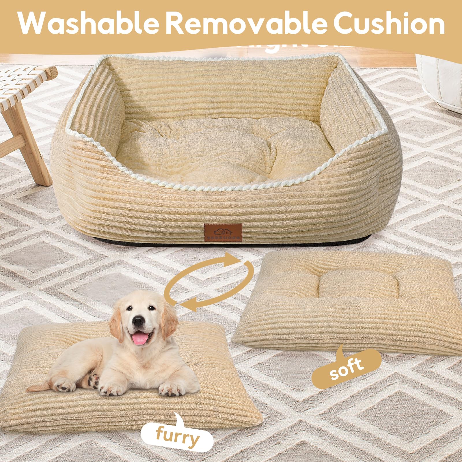 Zerbuger Rectangle Cat Dog Bed For Large Medium Small Pets Indoor Outdoor Machine Washable Sleeping Sofa Non-Slip Bottom Soft Pu