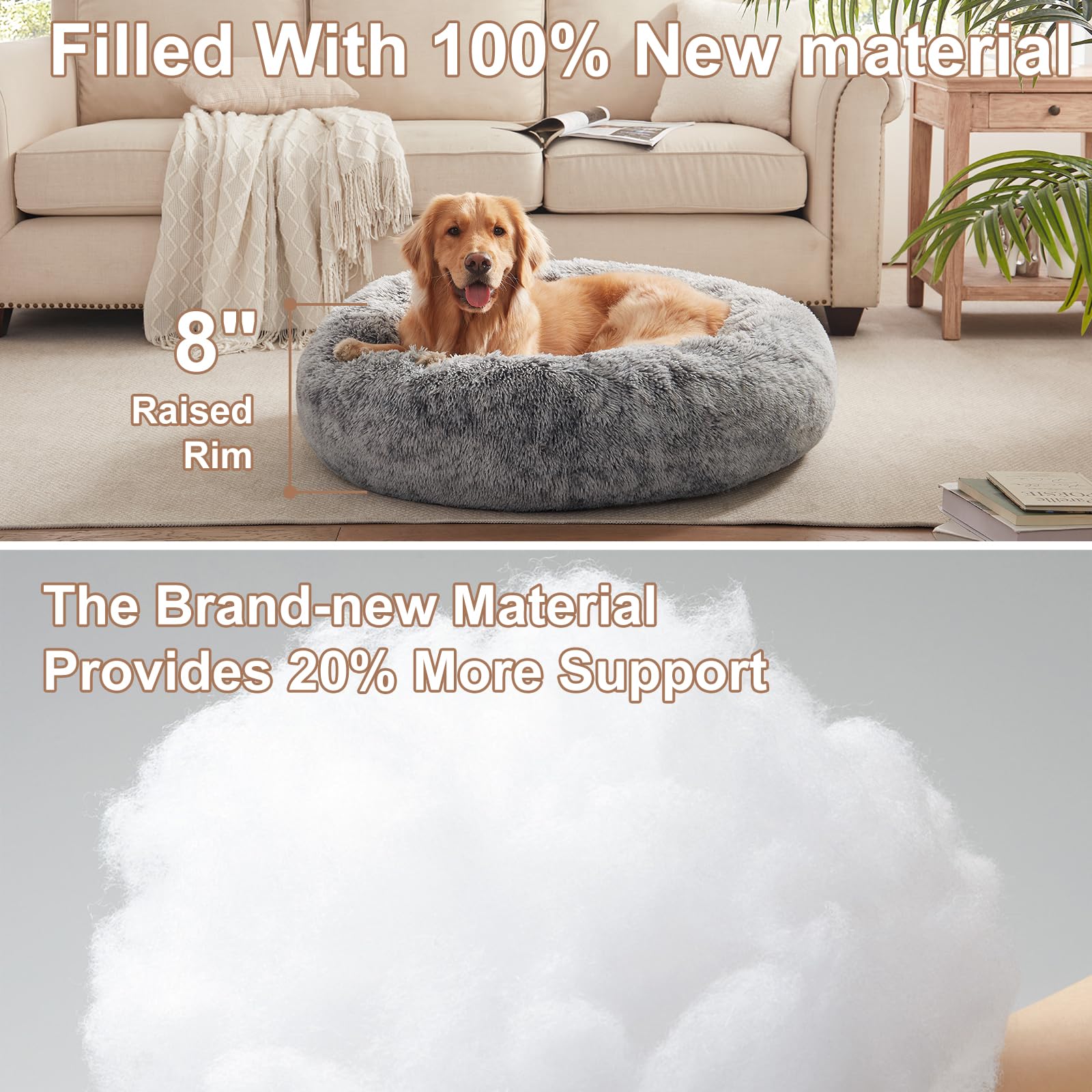 BedStill 36 inches Donut Dog Bed for Large Dogs - Calming Fluffy Round Pet Bed with Removable & Washable Cover,Fits up to 80 lbs