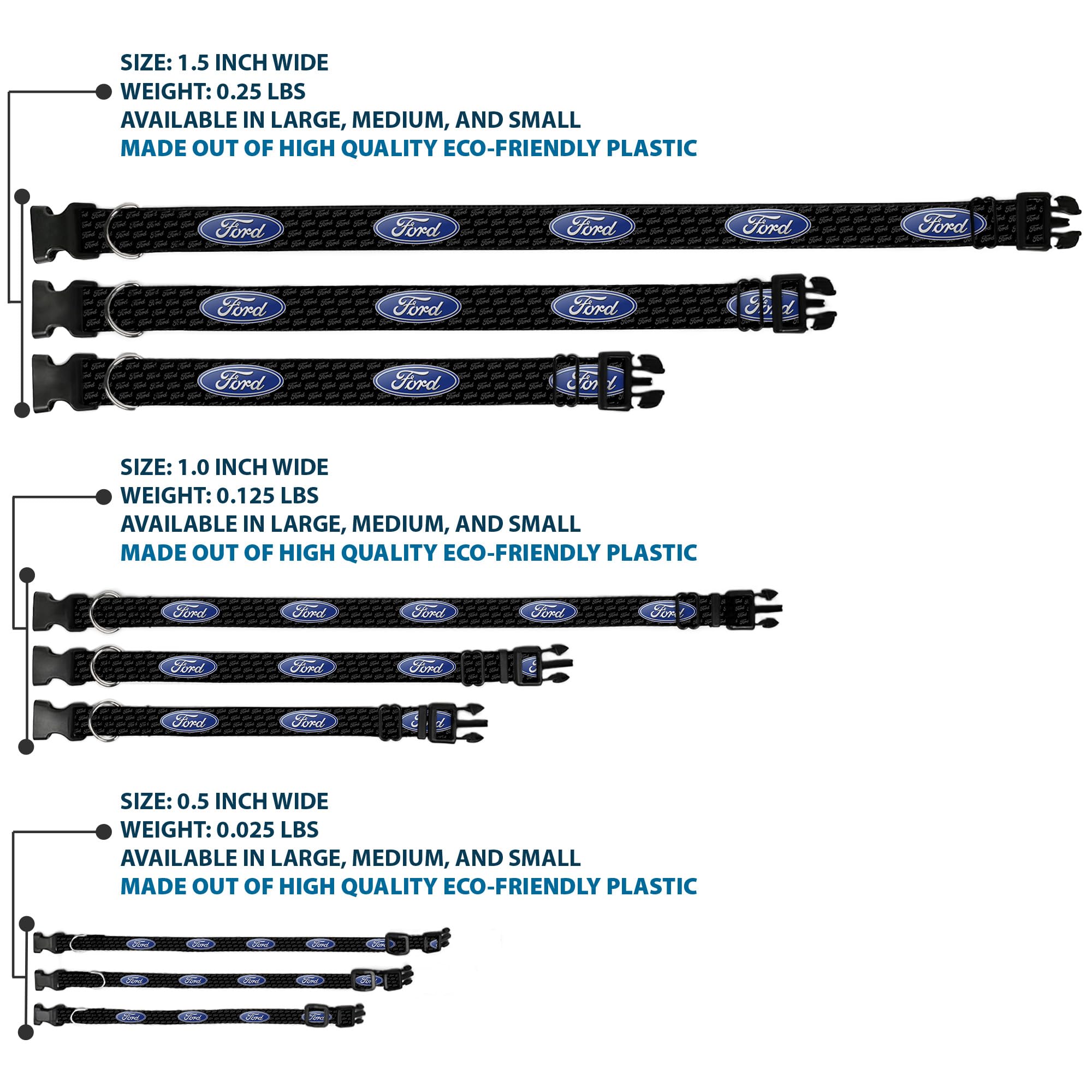 Buckle-Down Ford Oval Repeat W/Text Plastic Clip Collar, 1.5 X 13-18/Small