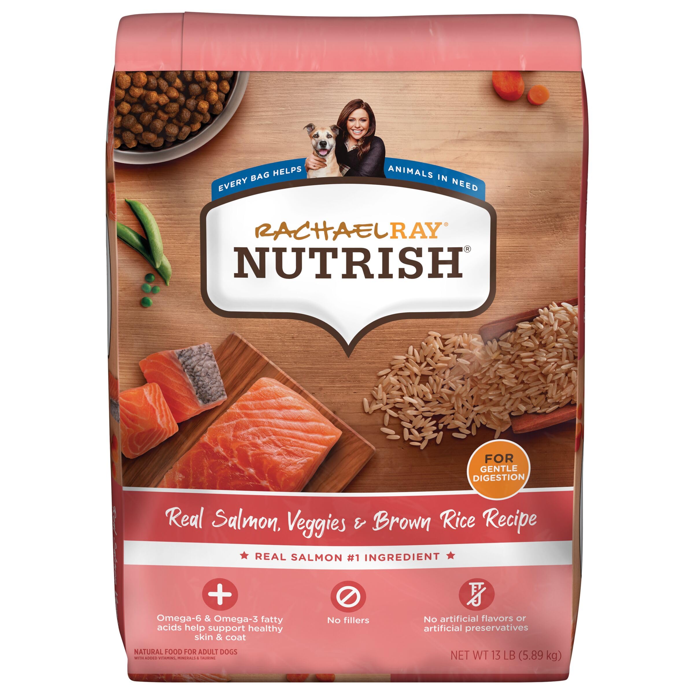 Nutrish Real Salmon, Veggies & Brown Rice Recipe Whole Health Blend Dry Dog Food, 13 lb. Bag, Packaging May Vary (Rachael Ray)
