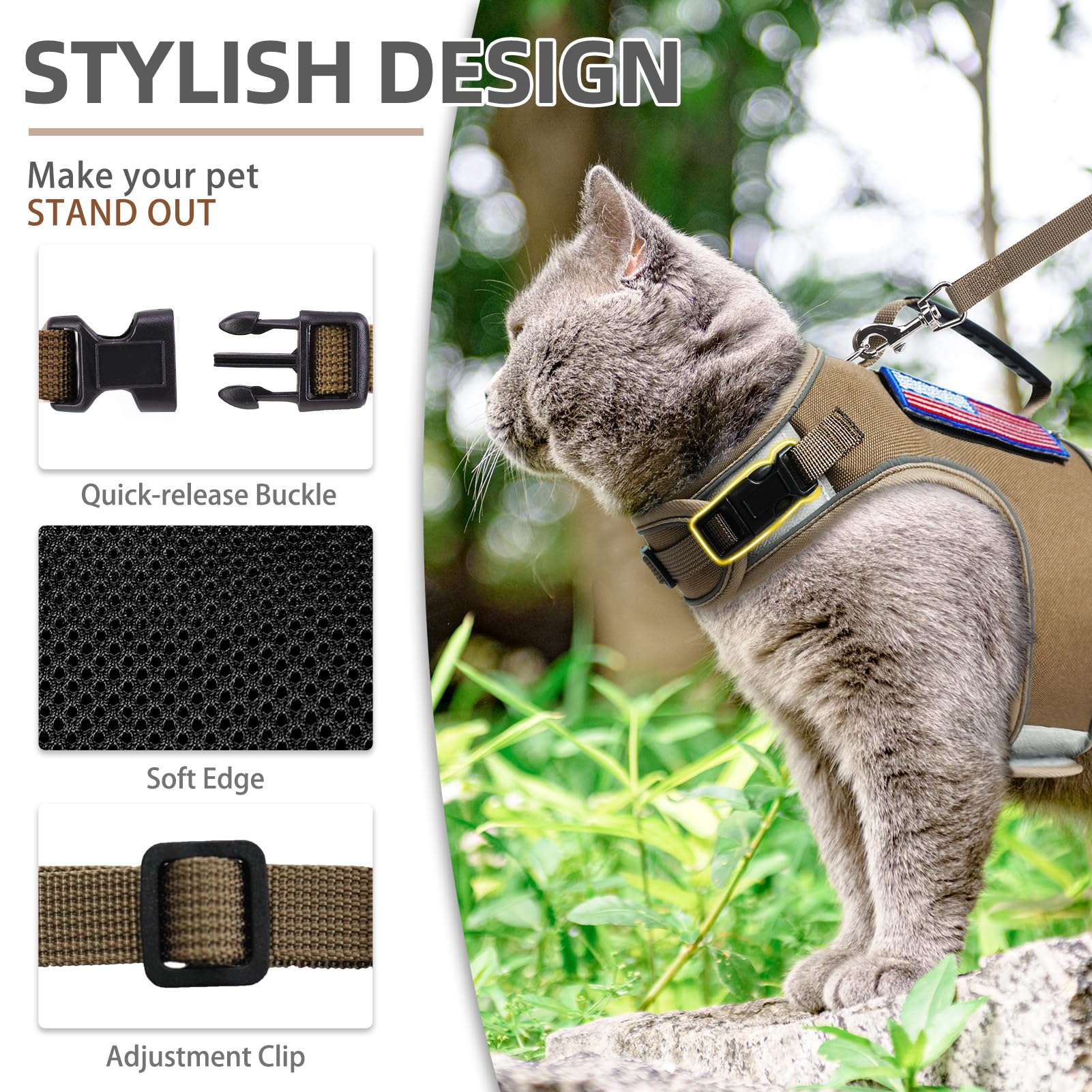 Pupteck Soft Mesh Cat Vest Harness And Leash Set Puppy Padded Pet Harnesses Escape Proof For Cats Small Dogs Rabbits Bunny, Tact