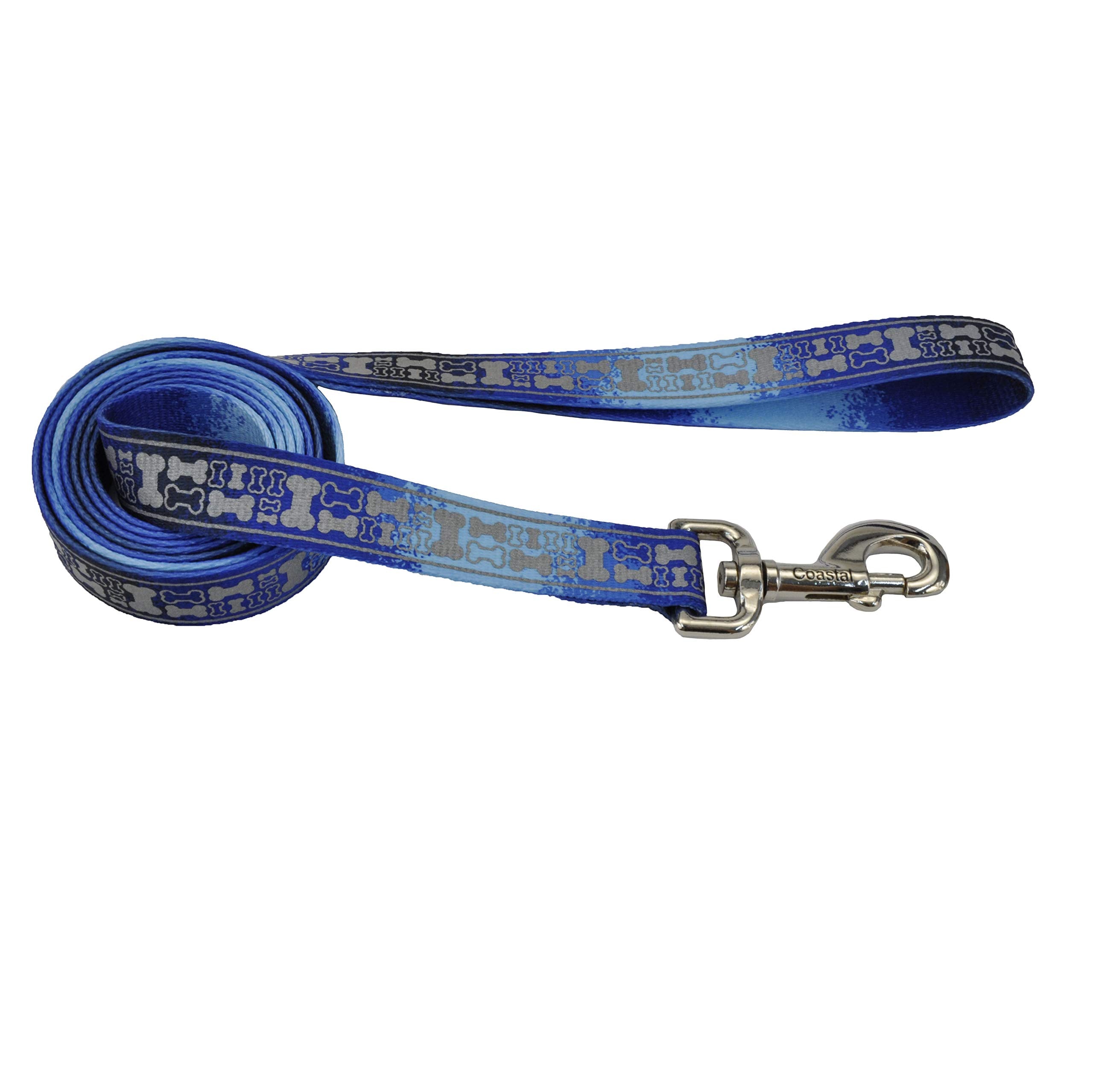 Coastal - Lazer Brite - Lazerbrite Patterned Leash, Blue Multi Bone, 3/8'' X 6'