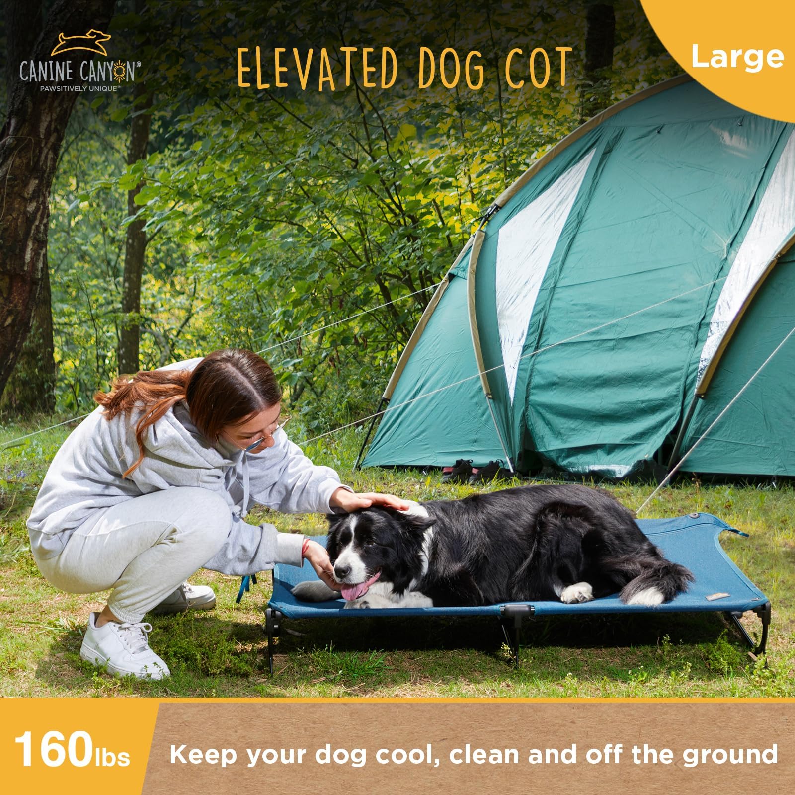 Canine Canyon Folding Raised Dog Bed, Large Outdoor Elevated Dog Cot, Cooling Chew Proof Pet Cots Bed, Portable, Heavy Duty Up T