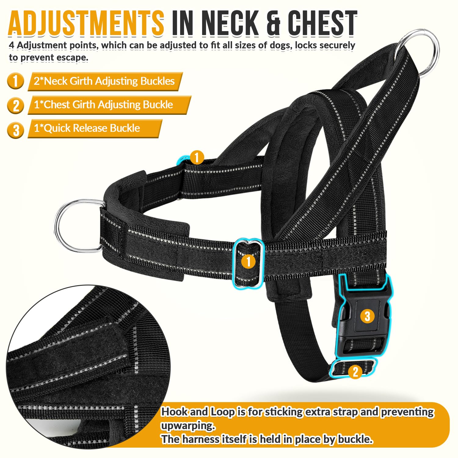 Slowton No Pull Dog Harness - Heavy Duty Dog Harness And Leash Set For Medium Large Dogs, Reflective Tactical Harness With Soft