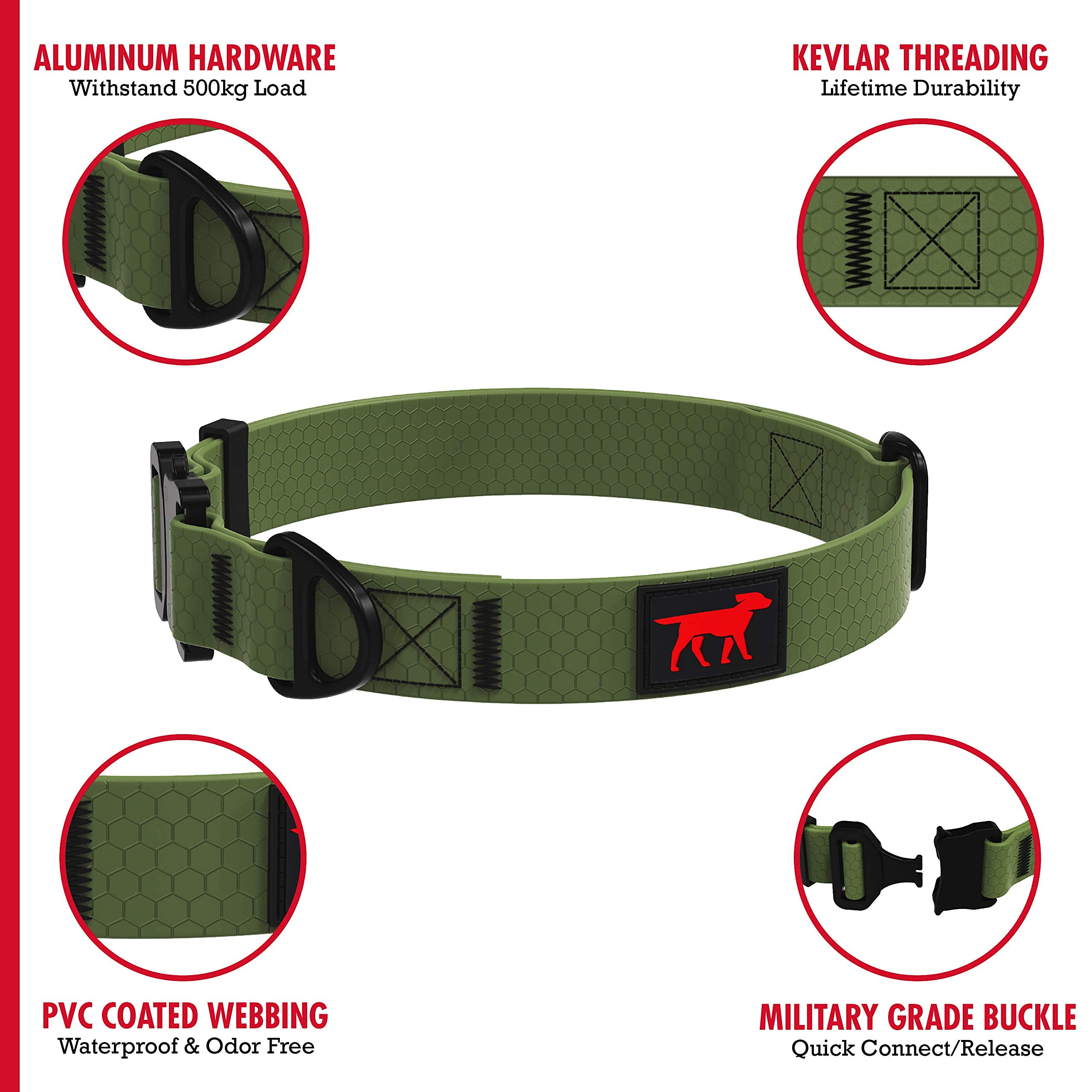 Tuff Pupper Waterproof Action Collar for Dogs, Medium 13-17", Rover Green, PVC-Coated, Tear Proof, Rust-Proof Metal Hardware