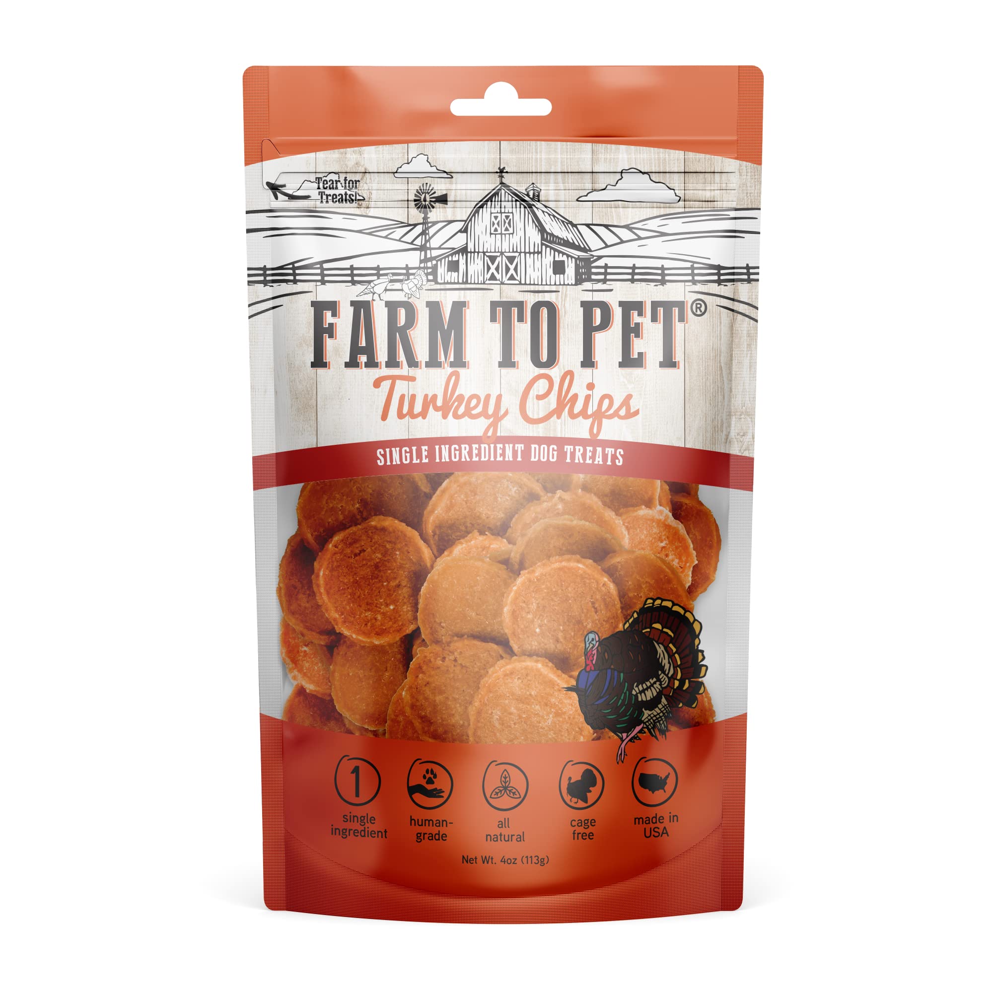 Farm To Pet Dog Training Treats, Healthy Turkey Chips for Dogs - 4 oz, 100% Human Grade Turkey Breast, All Natural, Single Ingre