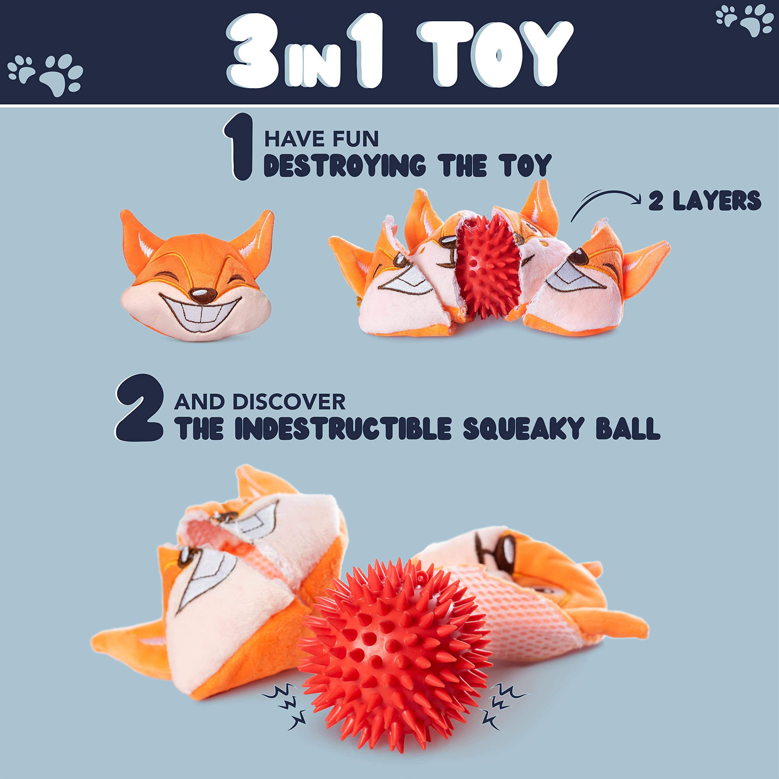 Zenapoki Dog Toys For Aggressive Chewers (3In1) - Squeaky Dog Toys Interactive - Dog Toys For Medium Dogs, Large & Small Breeds