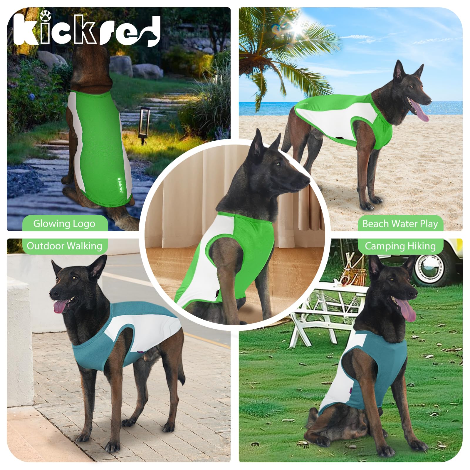 Kickred 2 Pack Dog Shirts, Breathable Dog Clothes, Summer Sun Protection Pet Sleeveless Vest, Lightweight Stretchy Tank Top T-Sh