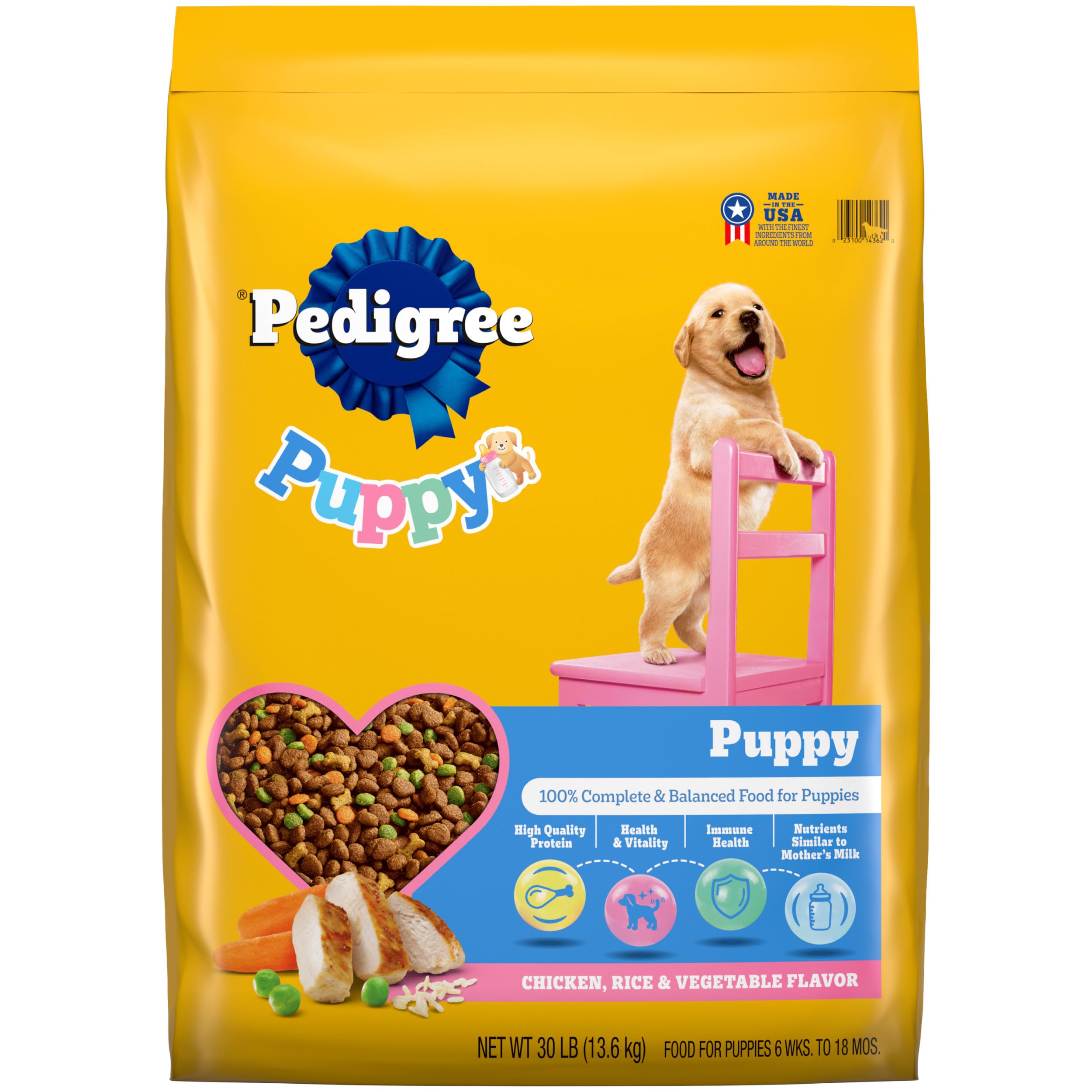 Pedigree Puppy Dry Puppy Food, Chicken, Rice, and Vegetable Flavor, 30 lb. Bag