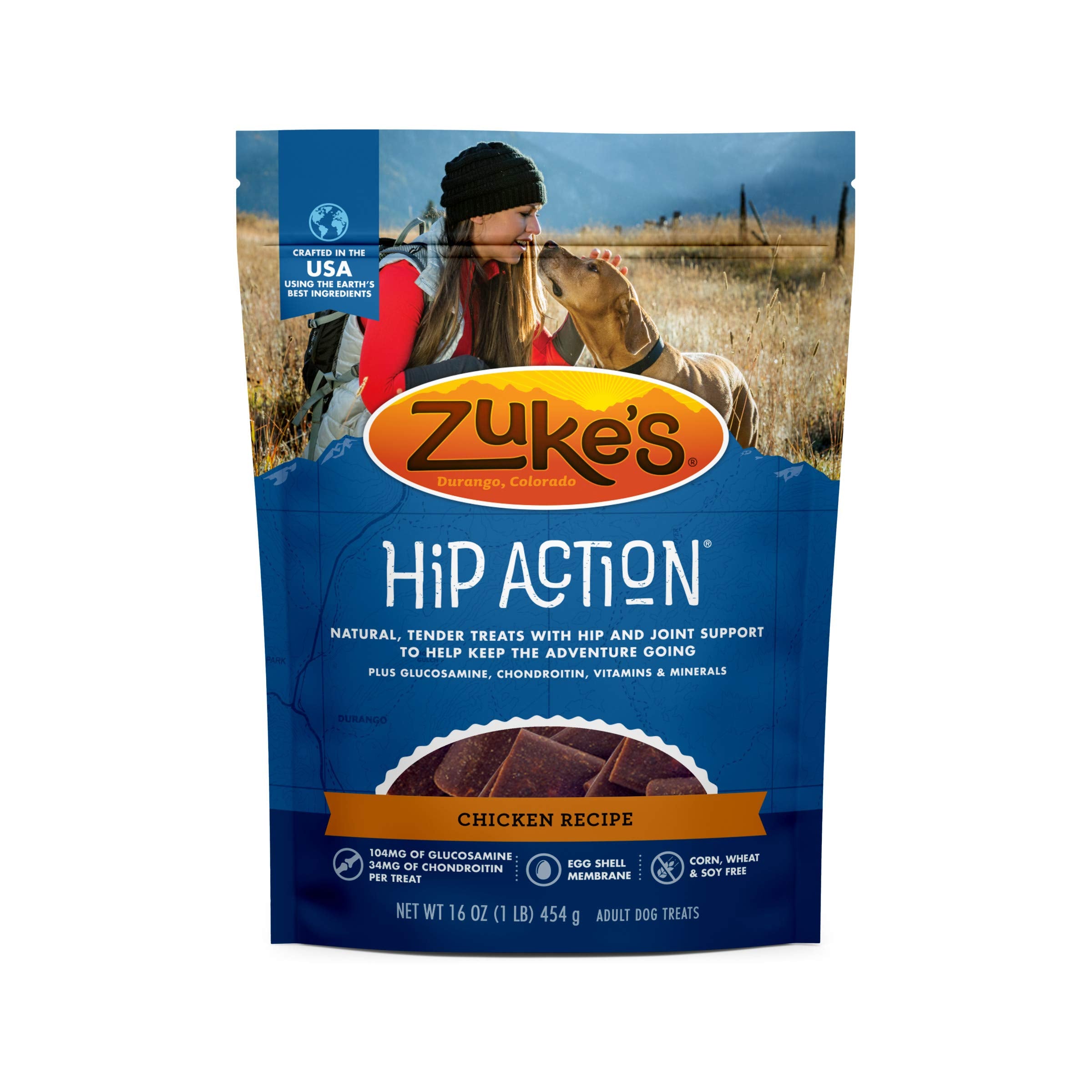 Zukes Hip Action, Hip And Joint Support Treats, Soft And Chewy Natural Dog Chicken Treats, Chicken Recipe - 16.0 OZ Bag