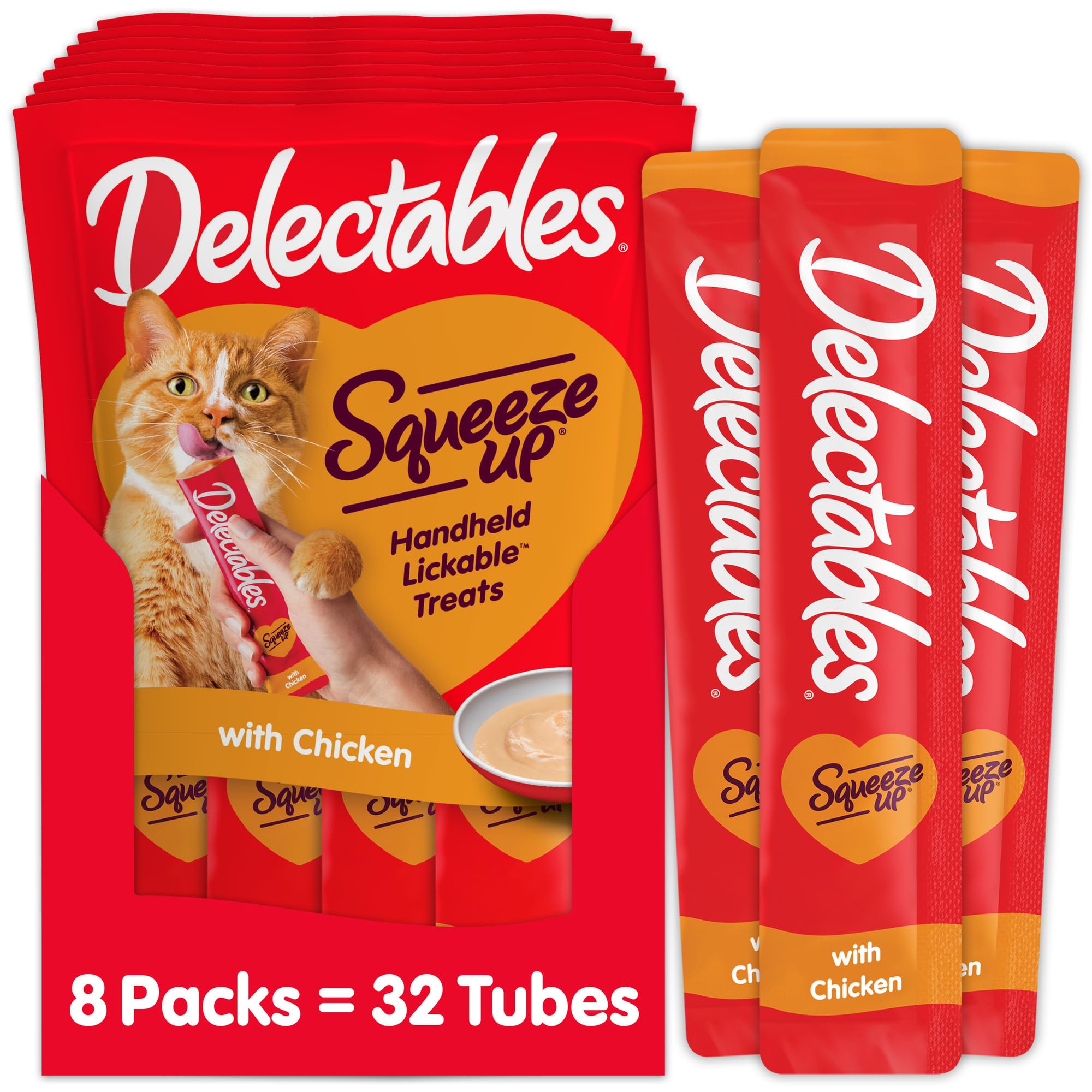 Delectables Squeeze Up Creamy Squeezable Puree, Lickable Wet Cat Treats, Grain Free, No Added Fillers, No By-Products, No Added 