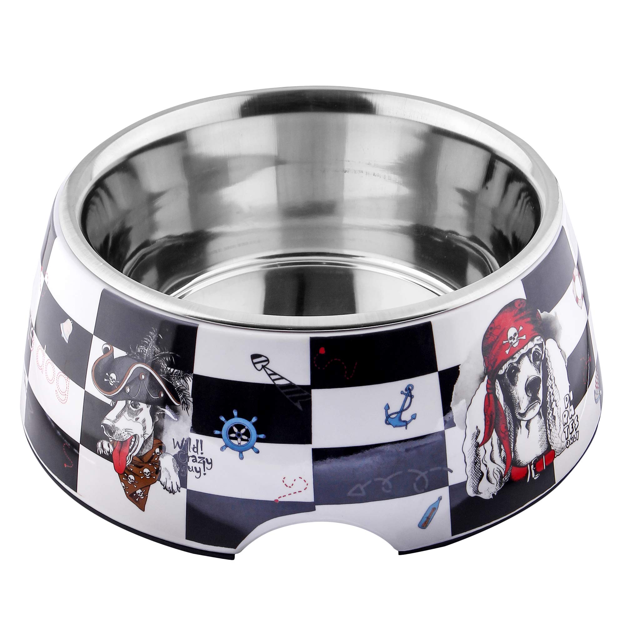 Animax Black And White Designer Melamine Detachable AntiSkid Stainless Steel Designer Food Bowls For Dogs (1 Pc. XSmall)800 M