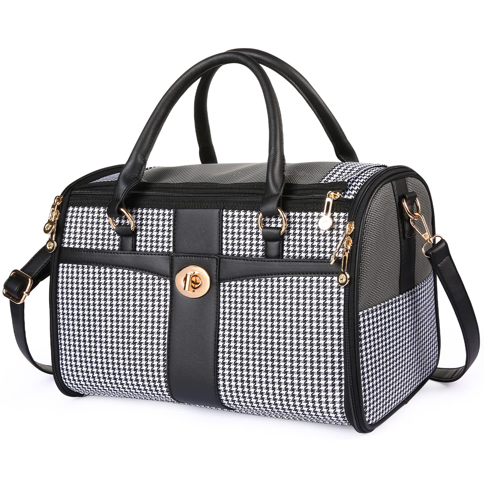 NewEle Fashion Dog Purse Carrier for Small Dogs with Extra Large Pocket, Holds Up to 8lbs Woven Cloth Pet Carrier, Cat Carrier, 