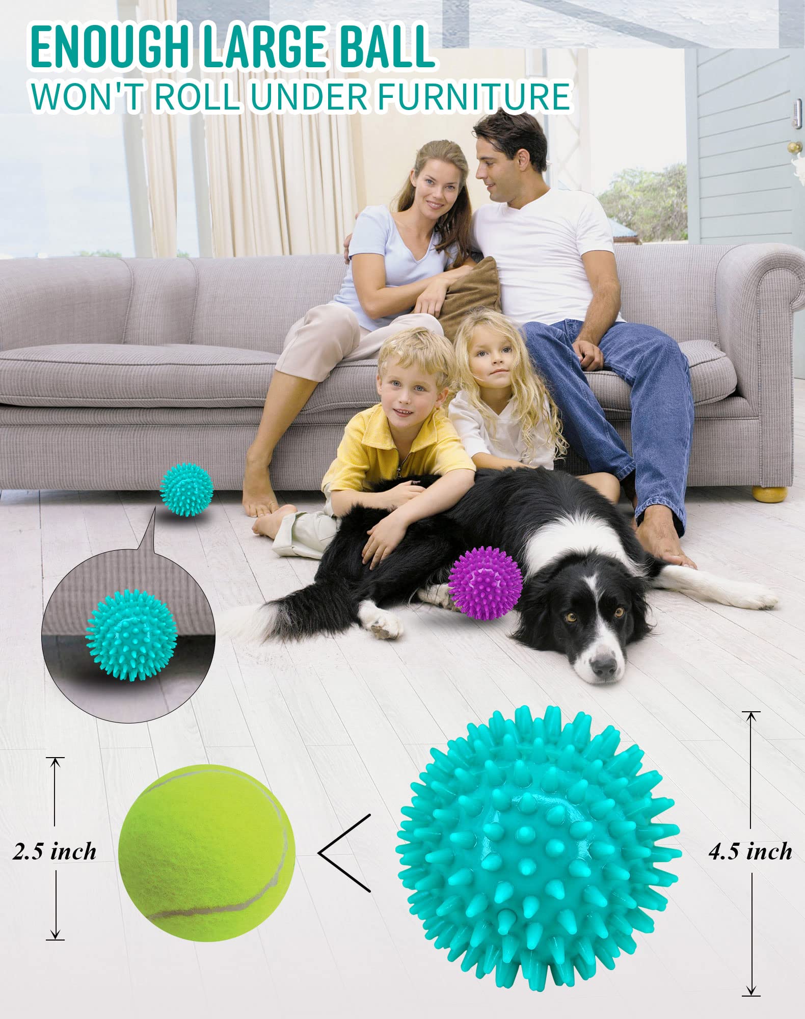 Pweituoet 2 Pack 4.5? Heavy Duty Squeaky Dog Ball For Medium Large Dogs, Spikey Dog Ball Toys For Clean Teeth And Training, Larg
