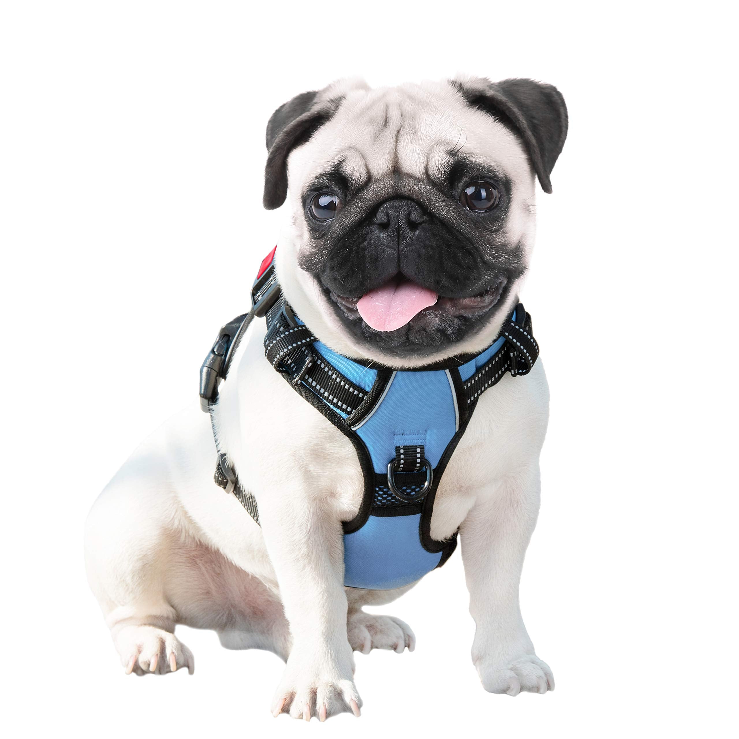 Phoepet No Pull Dog Harness Reflective Adjustable Vest With A Training Handle, Name Id Pocket, 2 Metal Leash Hooks, 3 Snap Buckles [Easy To Put On & Take Off](M, Baby Blue)
