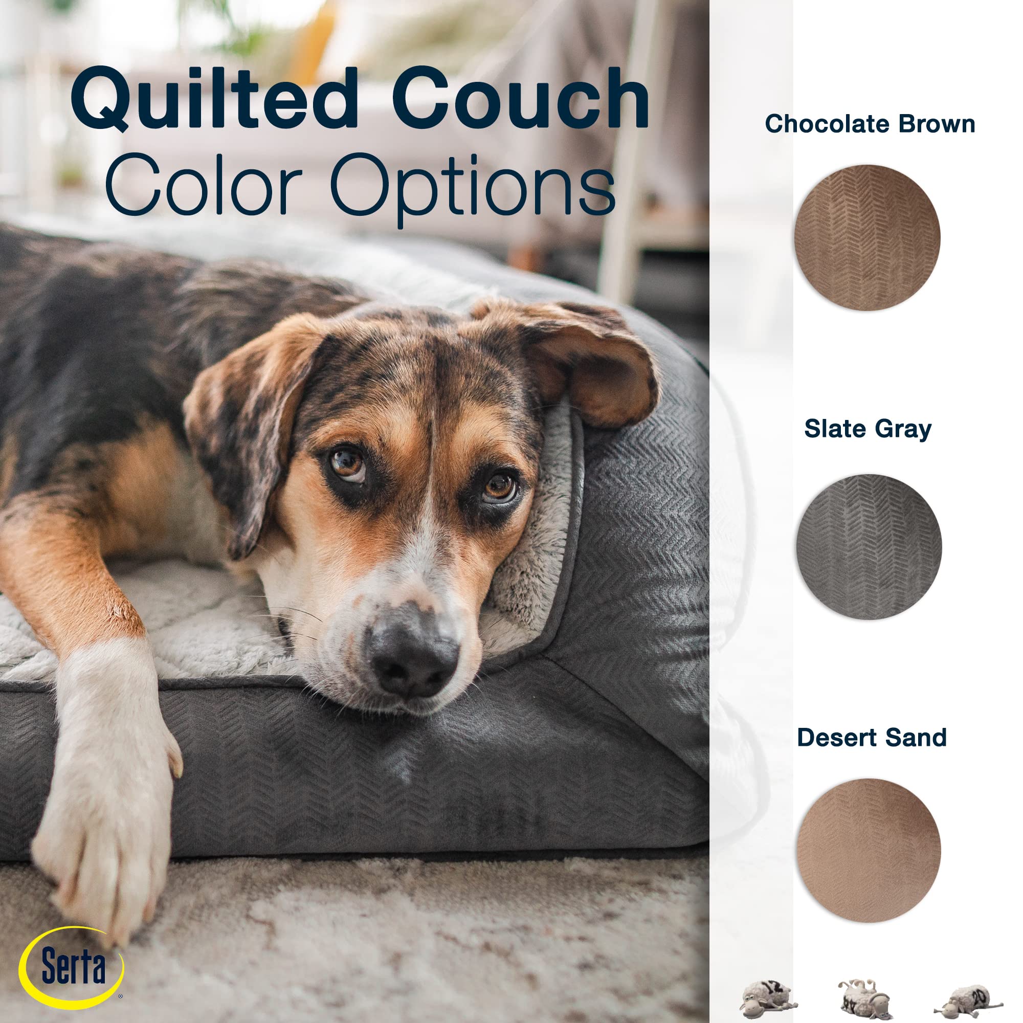 Serta Orthopedic Quilted Couch Dog Bed For Pets - Chocolate Brown (Small)