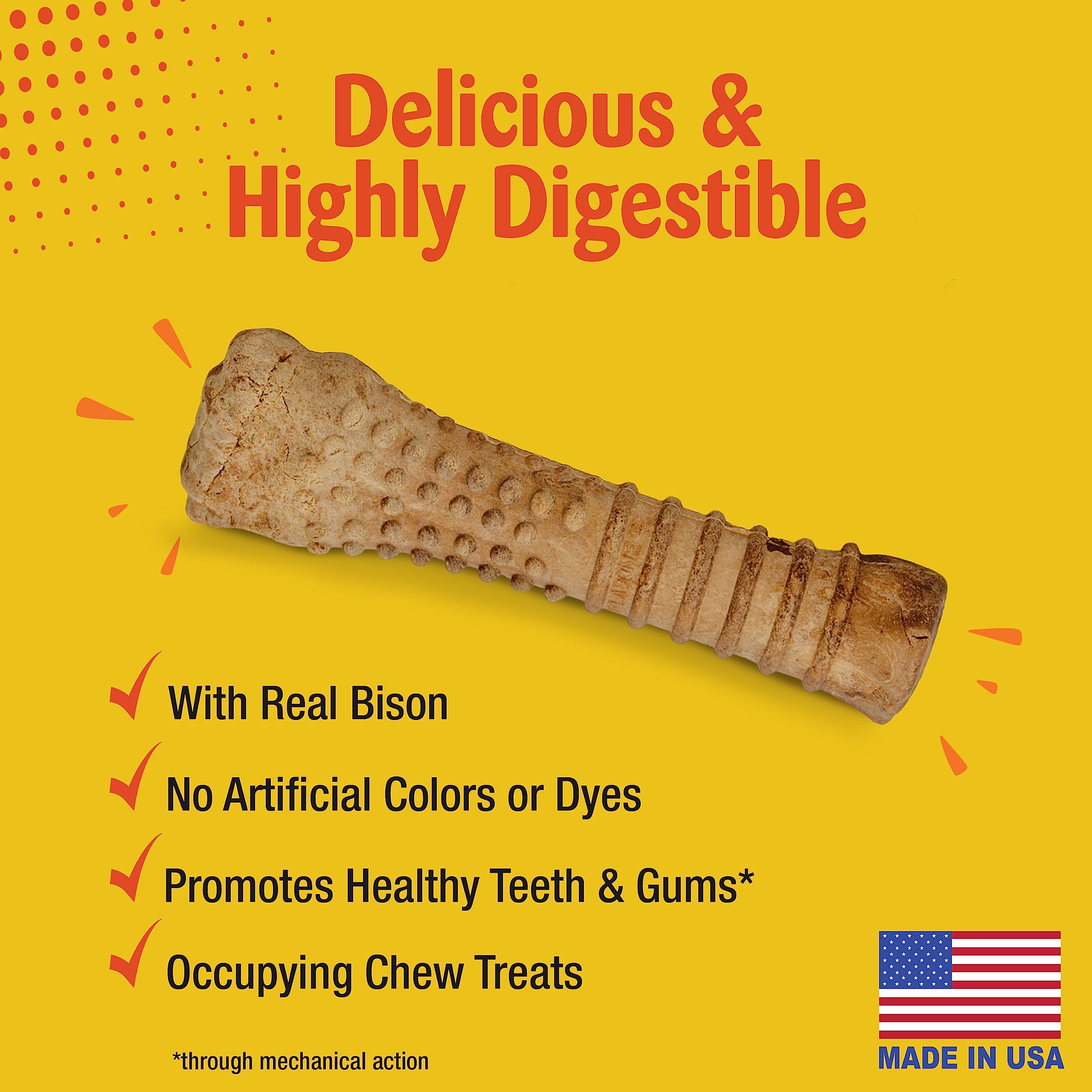 Nylabone Nubz Wild Natural Edible Chew Treats for Dogs, Made in USA, Bison Flavor, X-Large - 50+ lbs. (1 Count)