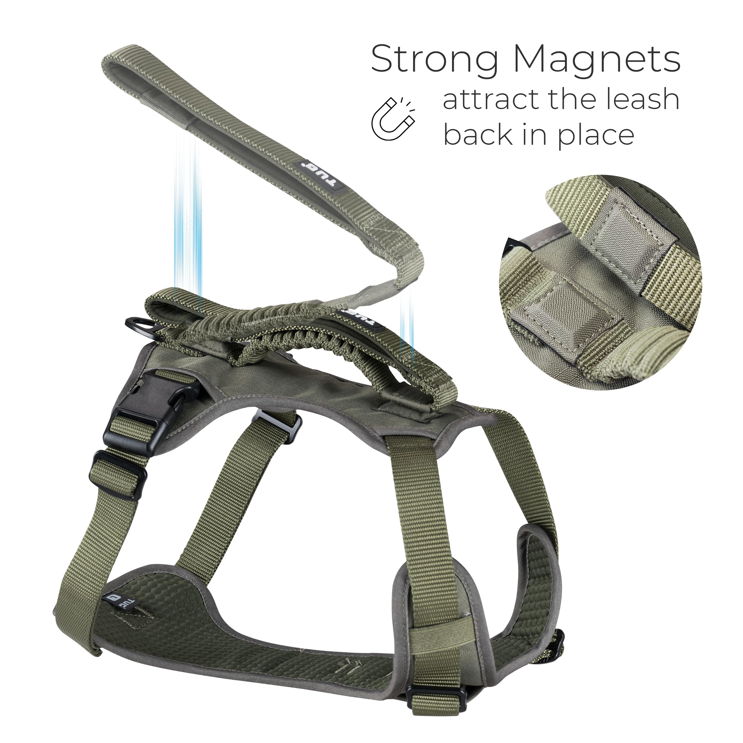 Tug Grab Dog Harness | Integrated Traffic Leash Magnetically Attached For Quick Control (Small/Green)