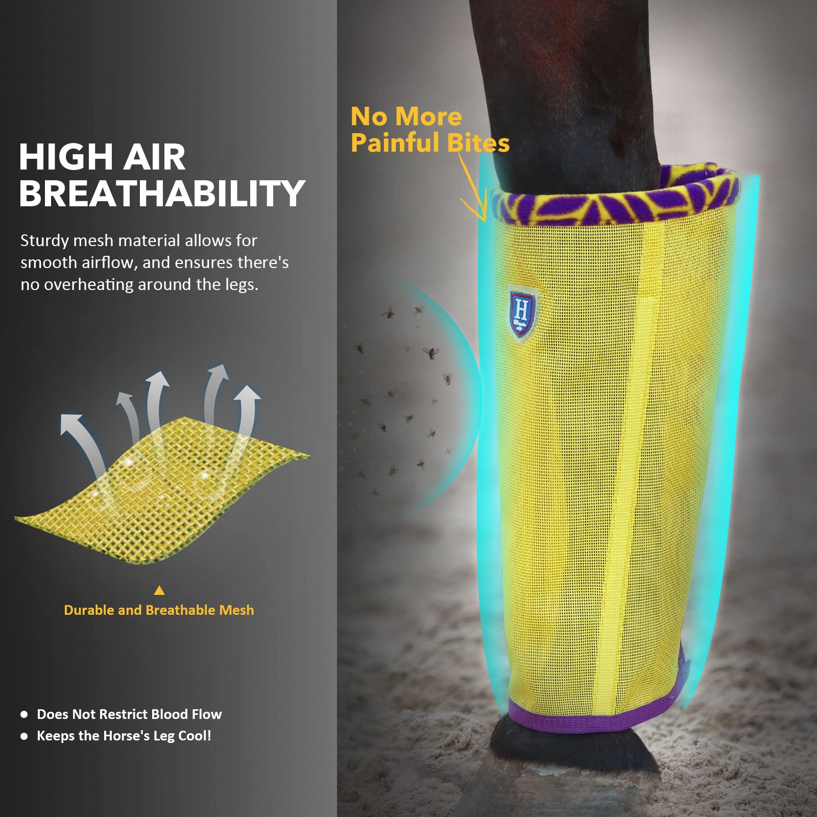 Caremaster Fine Mesh Fly Boots Loose Fitting & Non-Slip Horse Fly Leggings Fleece Air Flow (Set Of 4) Summer Lime Small