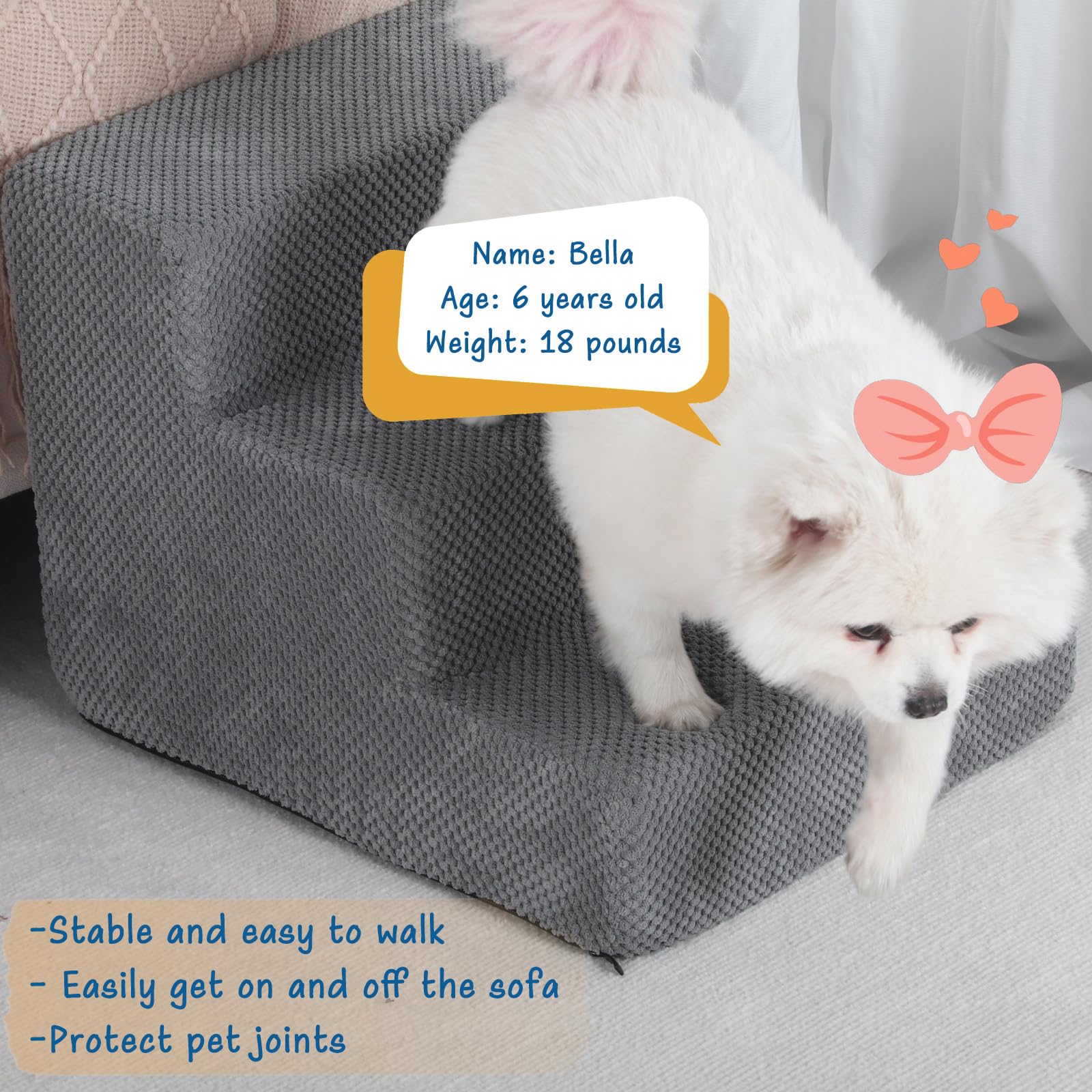 Dog Steps For Small Dog, 3-Step Dog Stairs For High Beds And Couch, Non-Slip Pet Stairs For Small Dogs And Cats,Dog Bed Stairs, Grey, 3/4/5 Steps