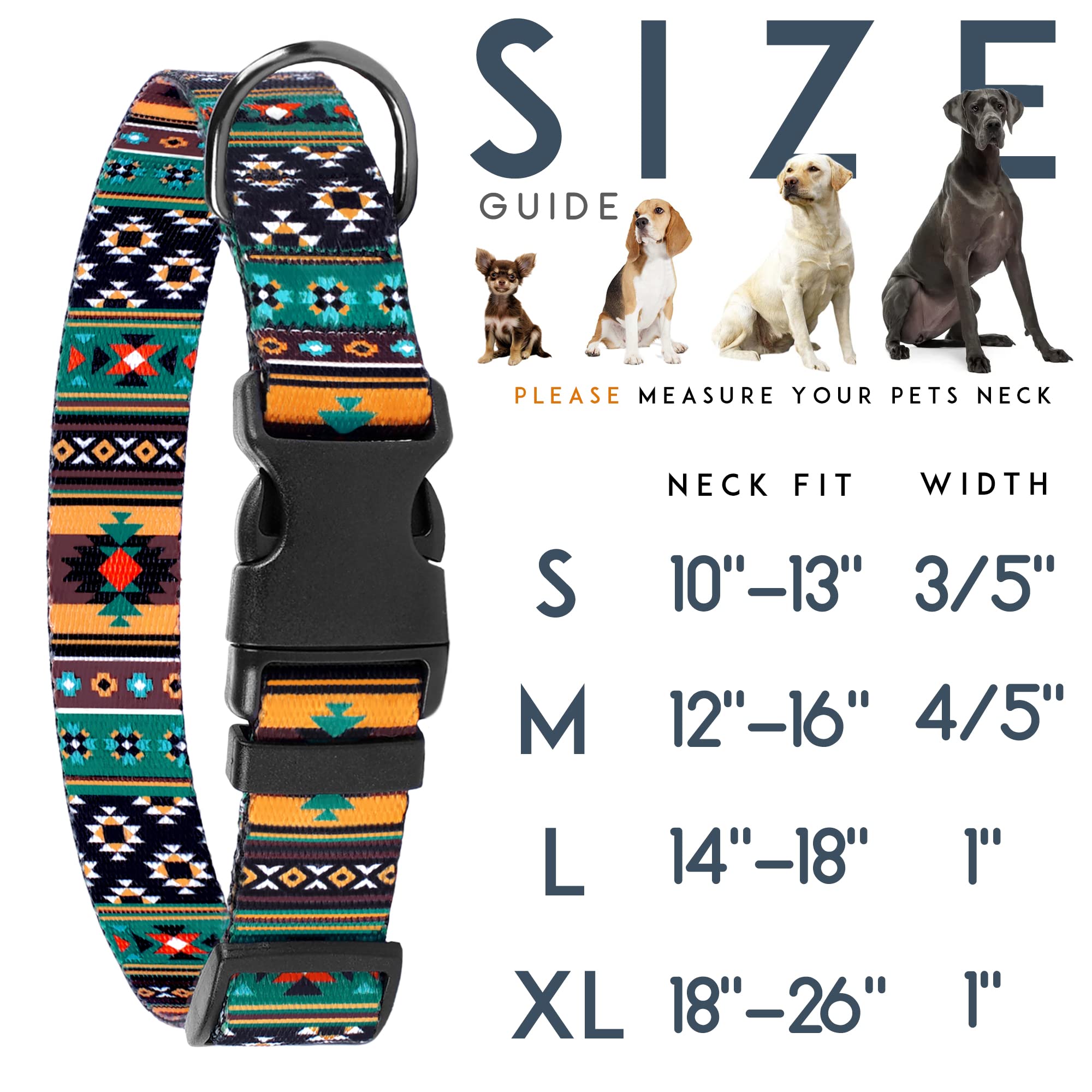 Southwest Dog Collar Tribal Pattern Adjustable Puppy Pet Collars For Small Medium Large Dogs Aztec Print (Tribal, Neck Fit 12'-16')