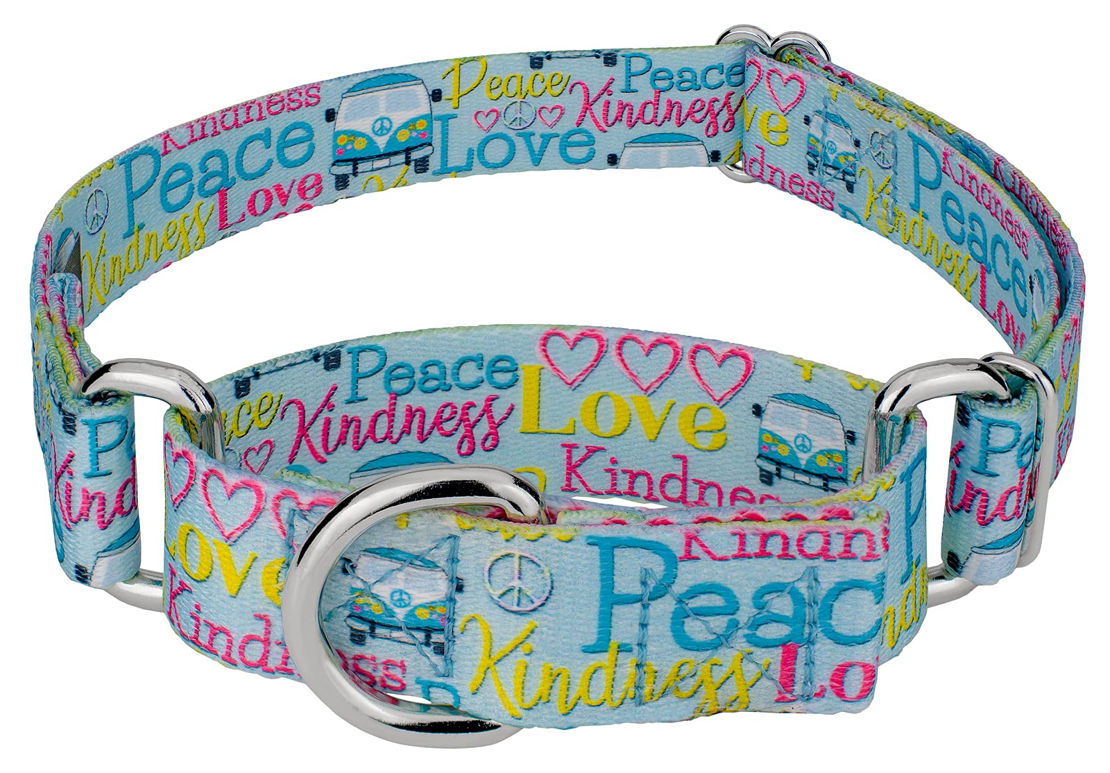Country Brook Petz - Love and Peace Martingale Dog Collar - Groovy Collection Featuring Far Out Designs (1/2 Inch, Extra Small)