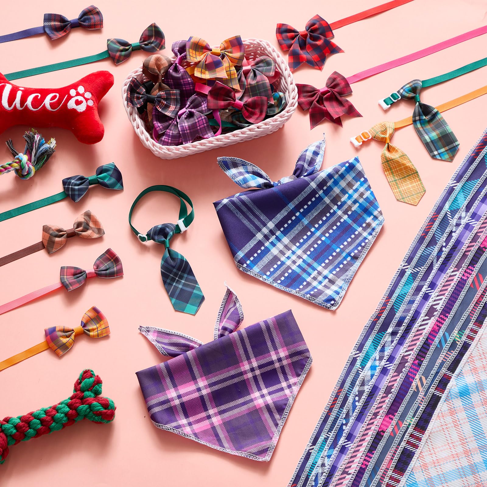 Reginary 120 Pcs Plaid Dog Bandanas Bulk Dog Bows Set Bow Ties Cat Scarf Colorful Washable Triangle Pet Kerchief Cute Bib For Su