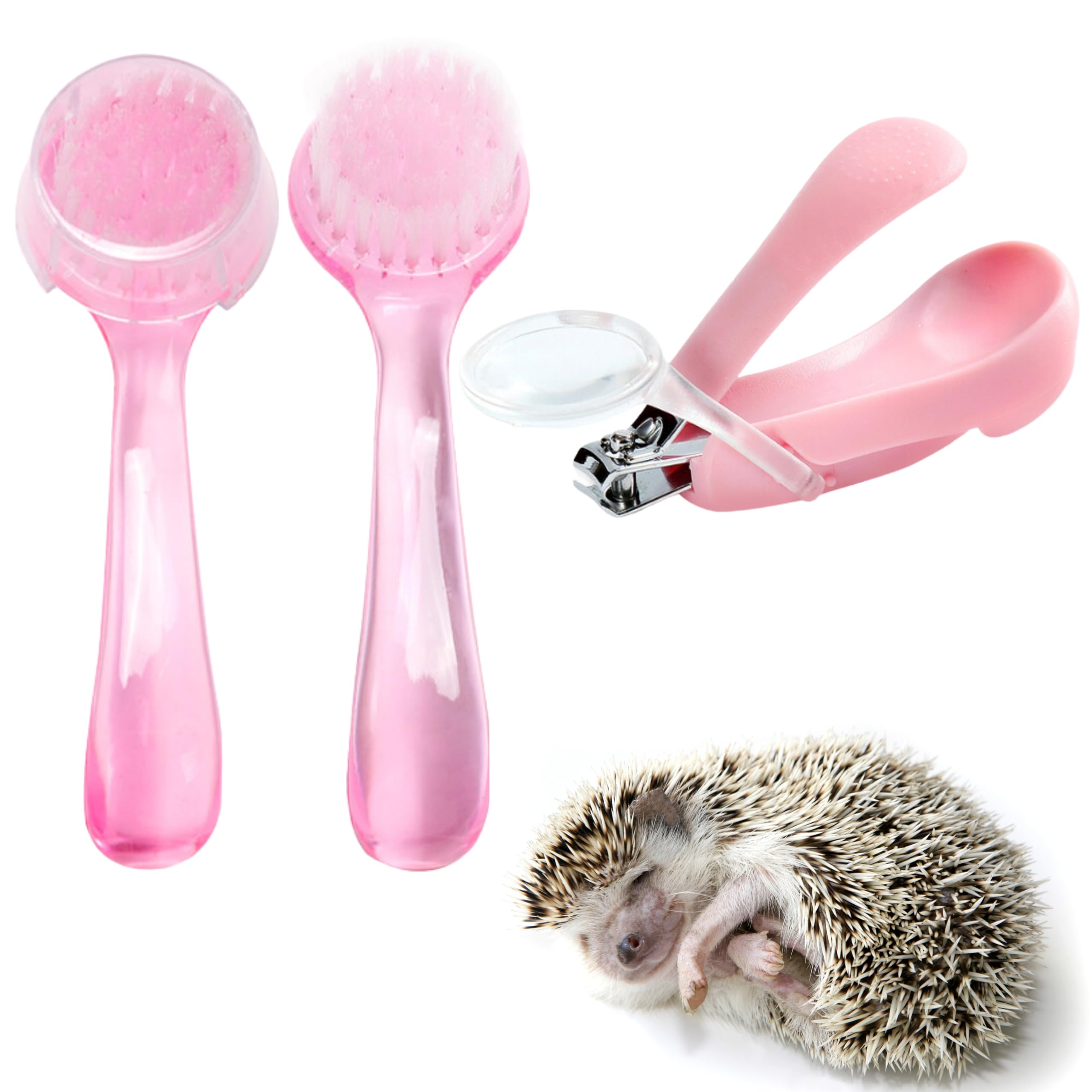 Hedgehog Toe Nail Clippers And Comb Set, 2 Pcs Hedgehog Soft Cleansing Brush And Toenail Clipper With Magnifier, Hedgehogs Massa