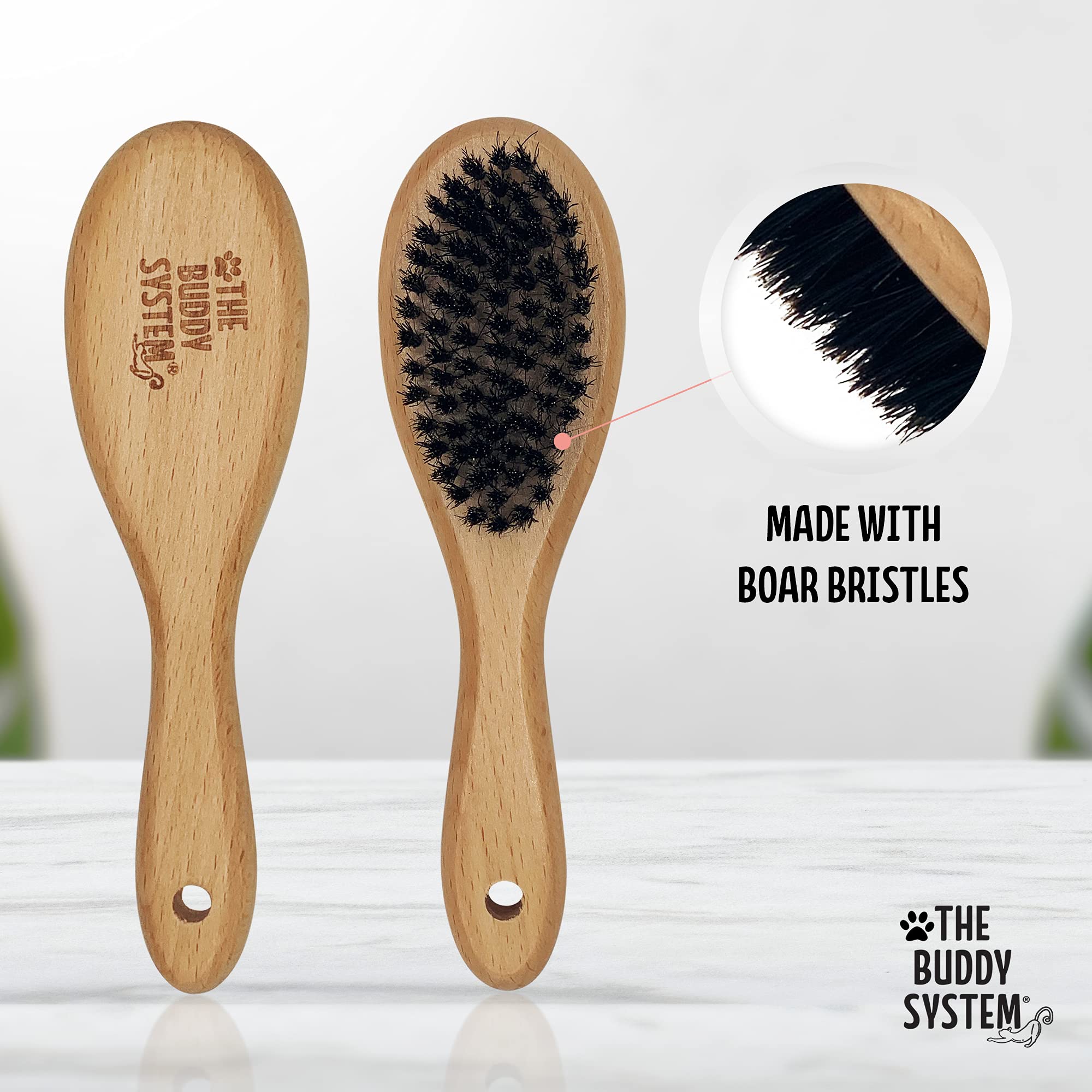 The Buddy System Cat Brush - Boar Bristle Grooming Hairbrush, Reduces Shedding, 1 Pack, Brown