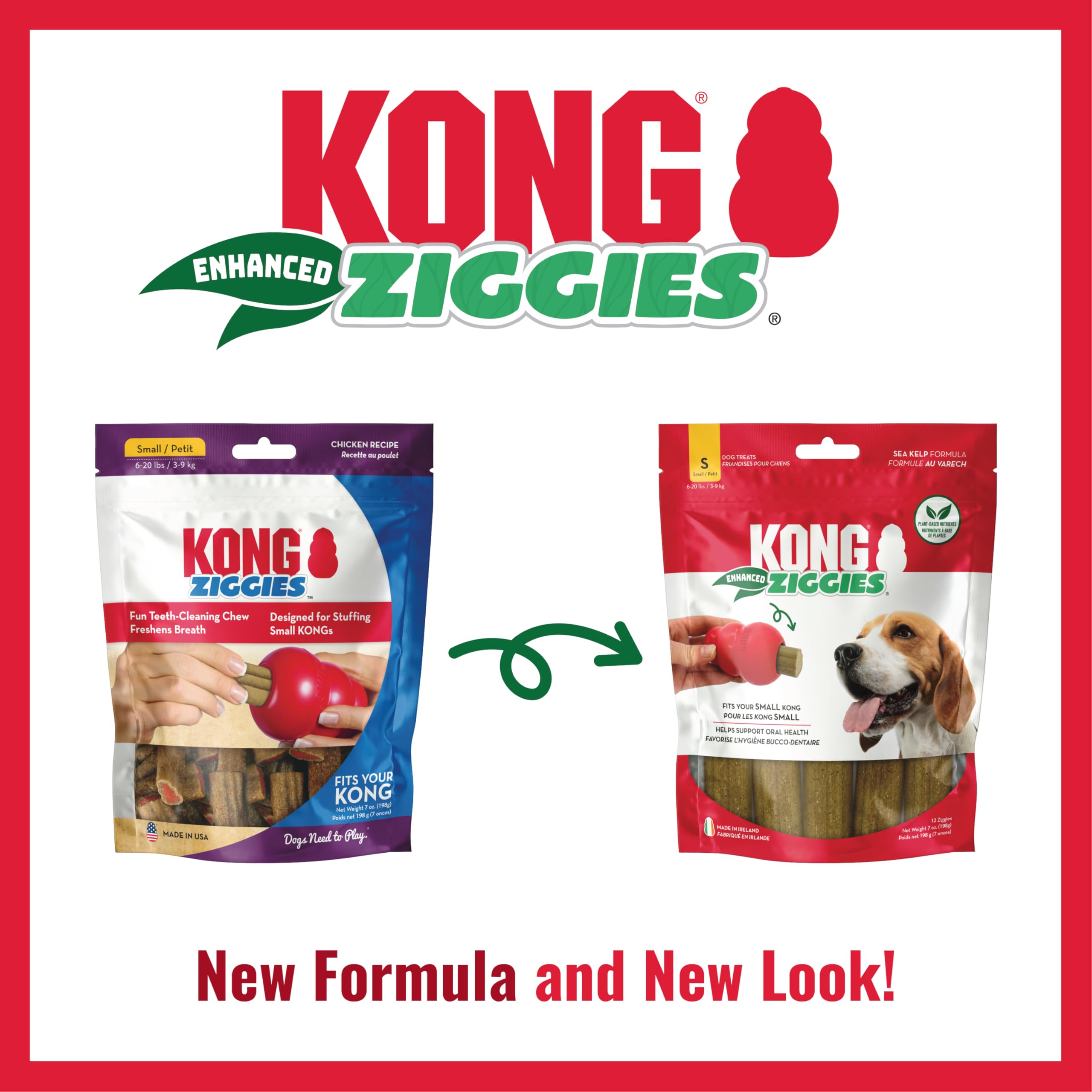 KONG Classic Toy & Enhanced Ziggies Treats Combo Pack - Durable Chew Toy for Dogs - with Enhanced Ziggies Treats - Dog Accessori