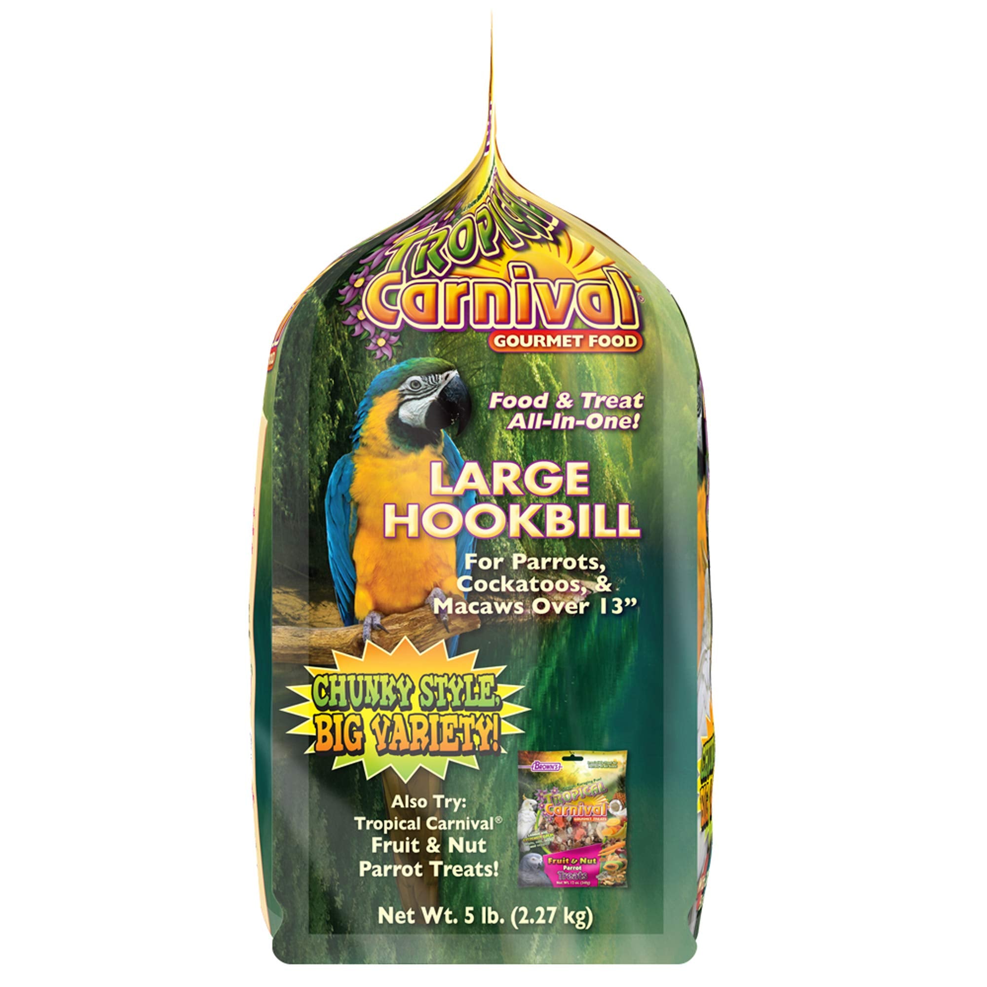 F.M. Browns Tropical Carnival Gourmet Large Hookbill Food for Parrots, Cockatoos and Macaws Over 13, 5-lb Bag - Vitamin-Nutrien