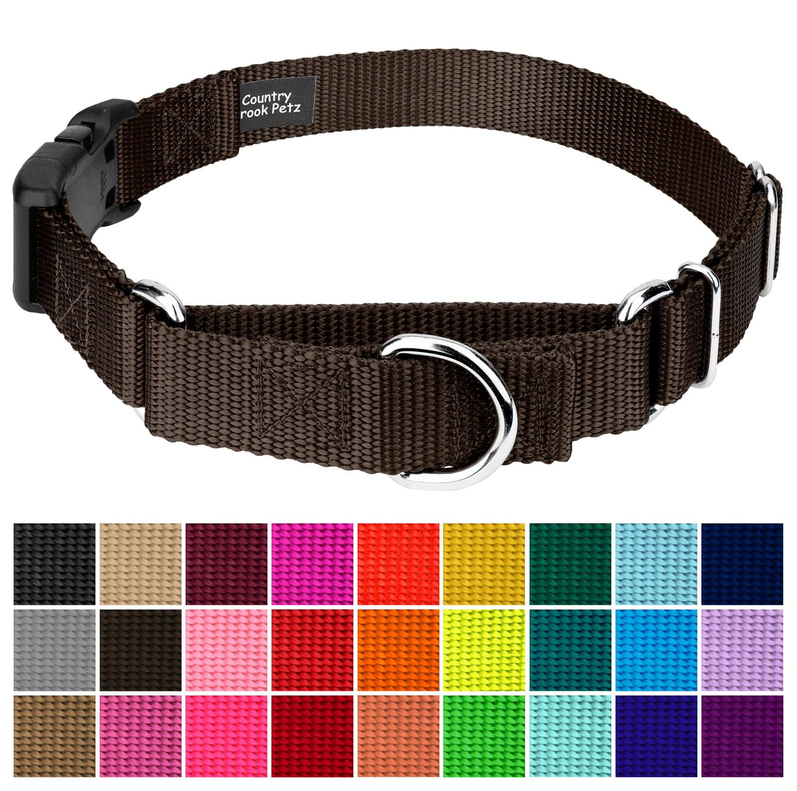 Country Brook Petz - Made In The Usa - Durable Nylon Martingale With Deluxe Buckle - 30+ Vibrant Color Options (Brown, 5/8 Inch,