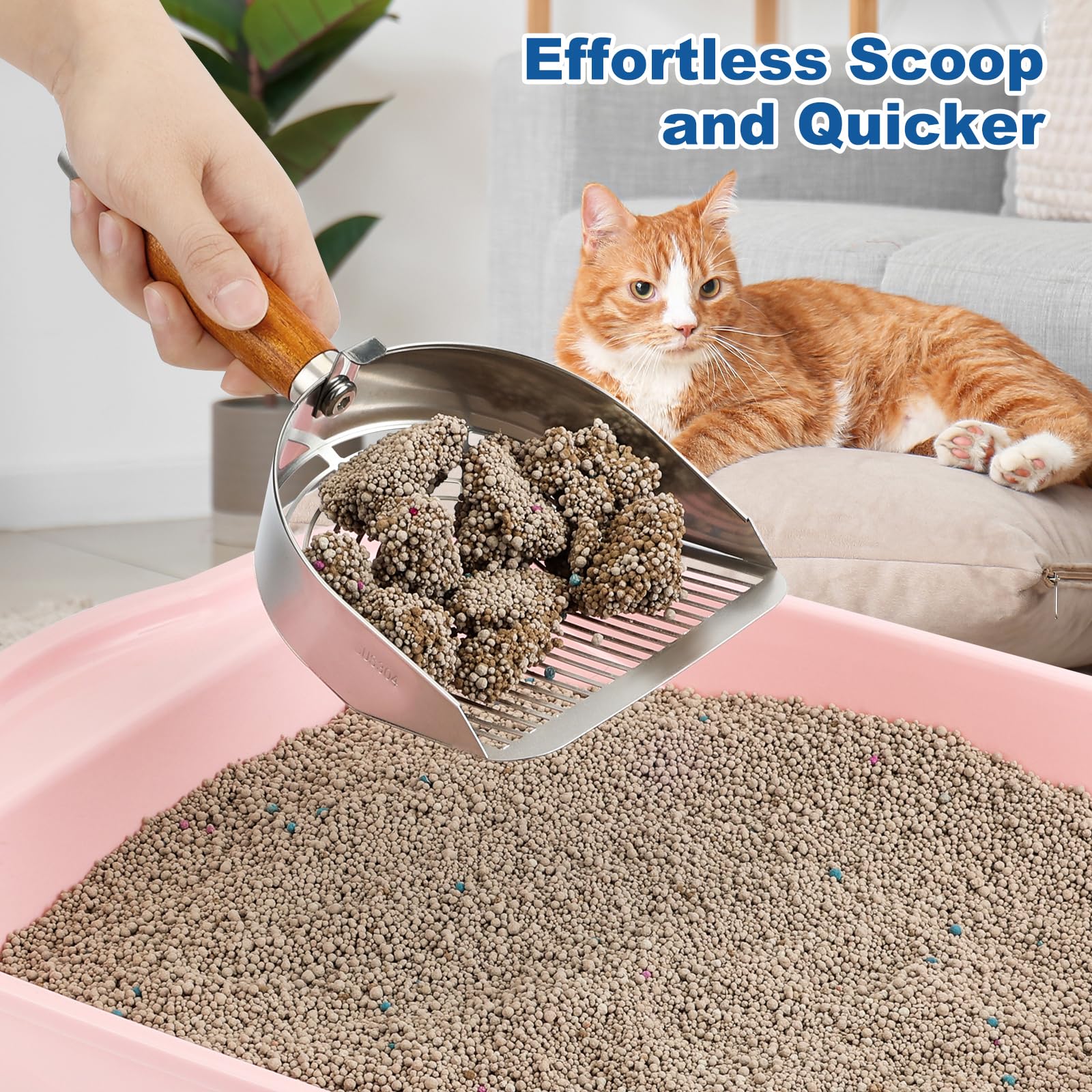 Cat Litter Scoop With Hook, Heavy Duty And Speed Sifter 304 Stainless Steel Sifter With Deep Shovel, Durable Kitty Metal Scooper