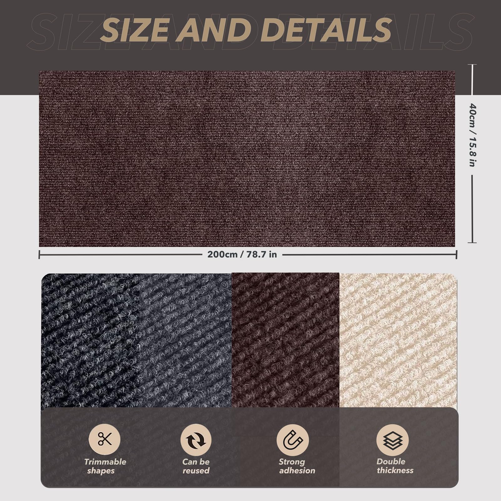 78.7X15.8 Cat Scratching Mat, Self-Adhesive Cat Scratch Carpet, DIY Cats Scratch Furniture Protector for Couch, Sofa, Wall & Doo