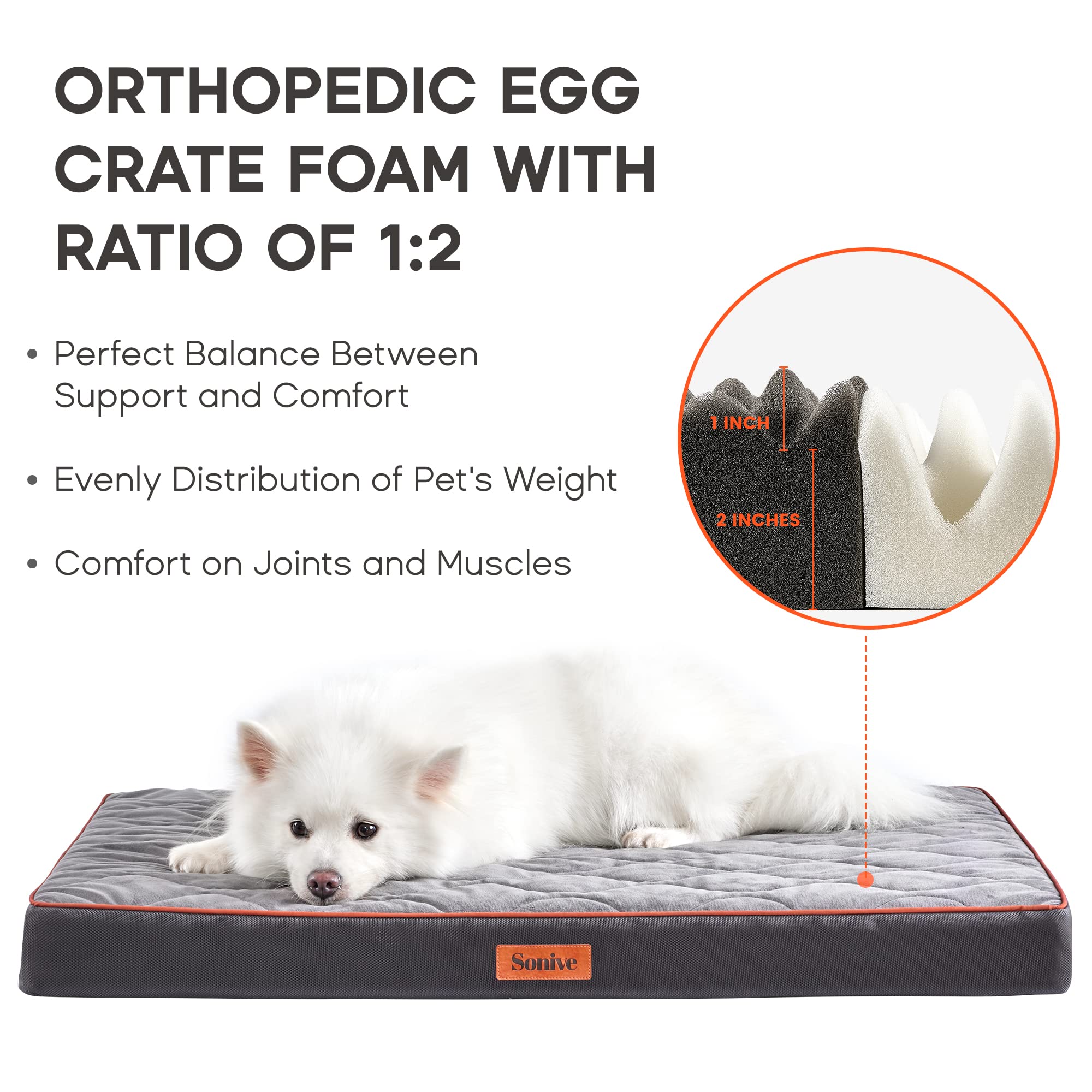 Sonive Large Size Dog & Cat Bed, Egg-Crate Foam Orthopedic Dog Bed, Waterproof Quilted Comfortable Pet Bed Indoor & Outdoor Use,