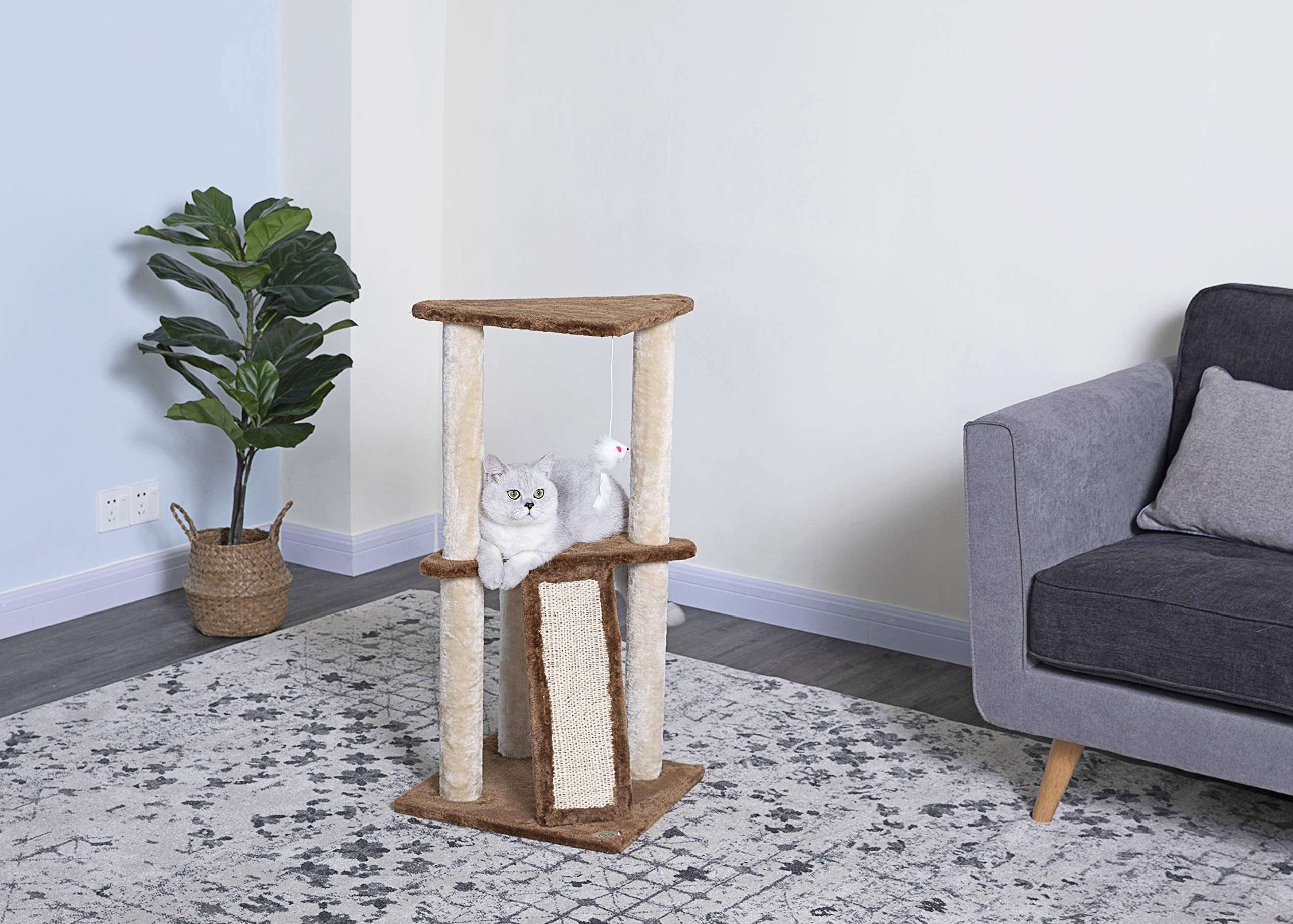 Go Pet Club Everyday Value 35in Corner Cat Tree Kitty Scratcher Tower Kitten Condo House Furniture with Scratching Board & Hangi