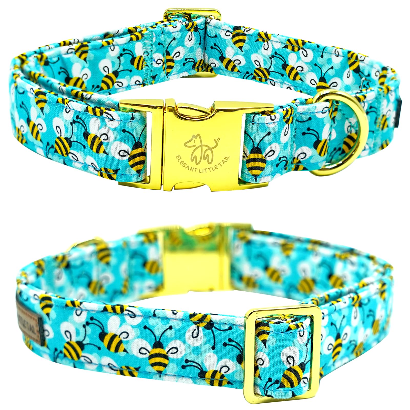 Elegant Little Tail Summer Pet Collar, Durable Bees Print Dog Collar, M, 1 Inch Width, 13.5 Inch Length, Cotton, Unique Design,