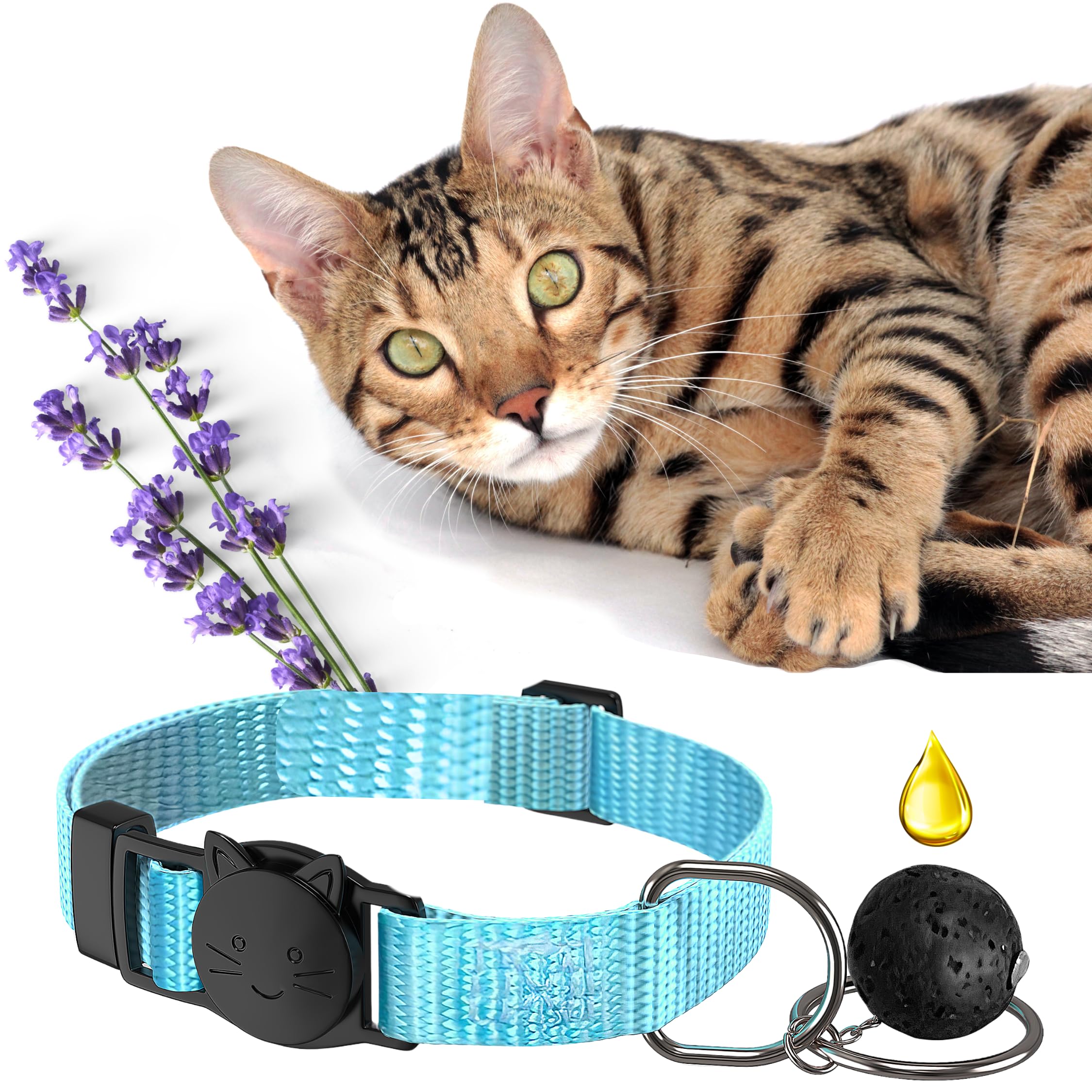 Rollerpawster Natural Lava Rock Cat Collar (Lavender Oil)