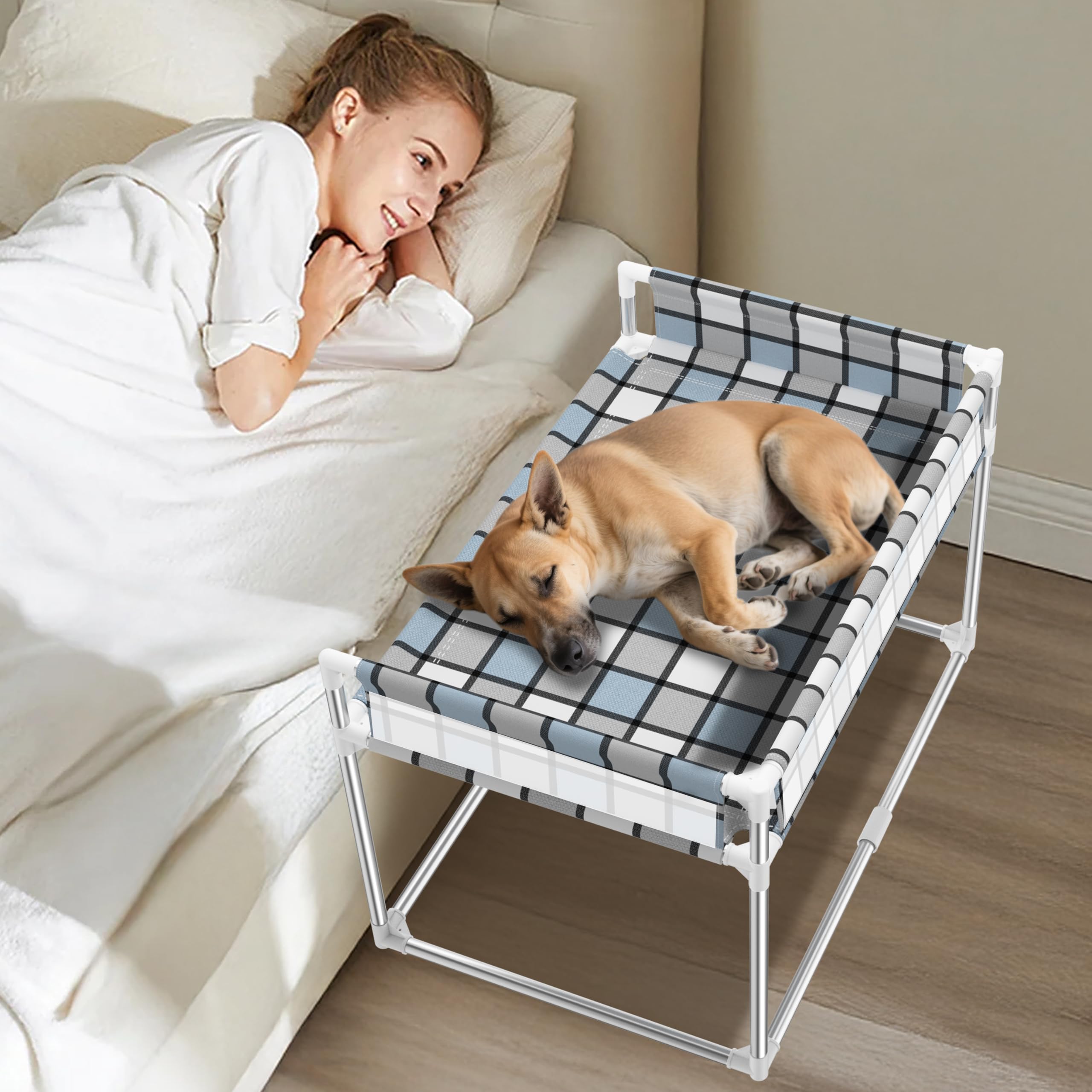 Bedside Window Pet Cat Bed - Dog Bed with Guardrail Extension Attached to Human Bed Height Elevated Dogs Cats Window Perch Bedsi
