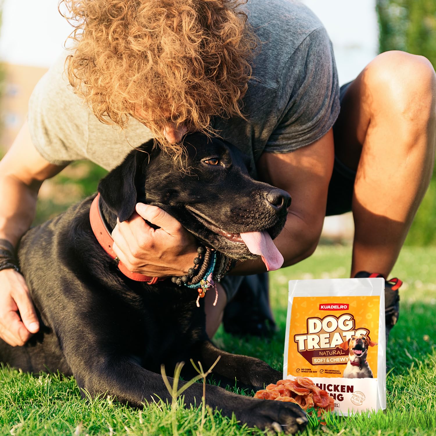 KUADELRO Chicken Rings Dog Treats, Natural Chicken Breast Jerky Rawhide-Free Soft Chews Healthy Dog Training Treats for Small Me