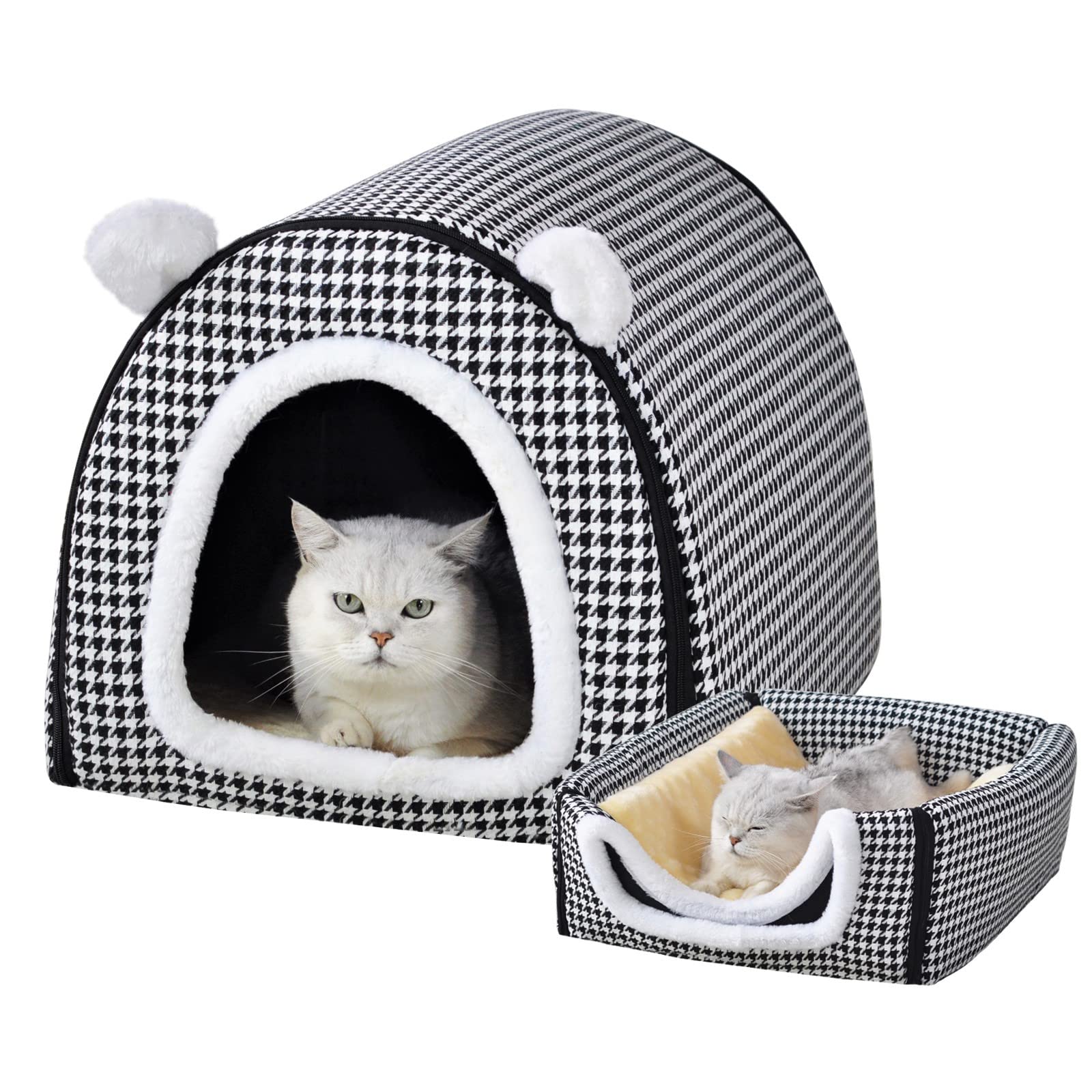 Cat Bed Or Dog Bed,2 Ways To Use,Indoor Pet House With Fluffy Mat,Removable And Washable Cover,Non-Slip Bottom,For Cats And Smal