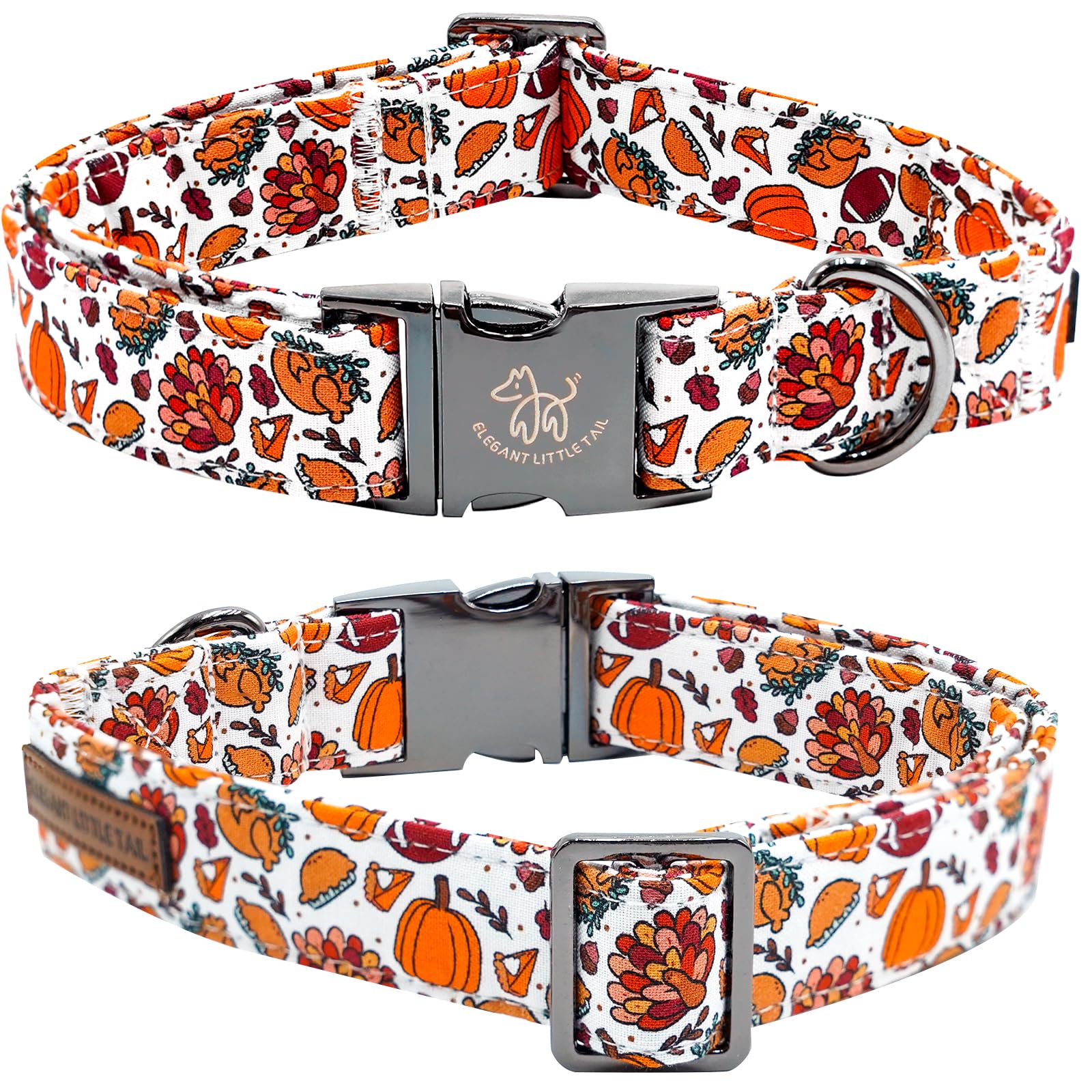 Elegant Little Tail Thanksgiving Turkey Pumpkin Pet Collar - Cotton With Metal Buckle, Adjustable For X-Large Dogs