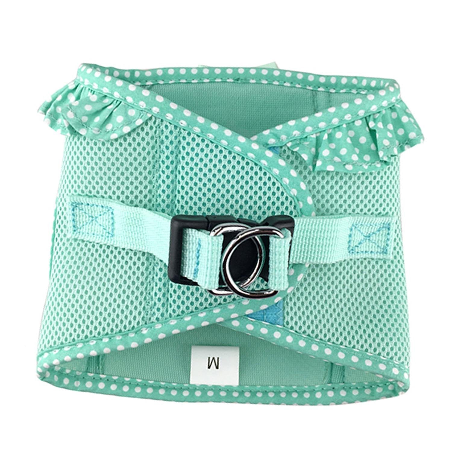 Doggie Design No Choke Dog Harness - Simple Step-In And Go Dog Vest For Small, Medium, And Large Breeds - Breathable Mesh Polyester Pet Harness - Teal Polka Dot - M