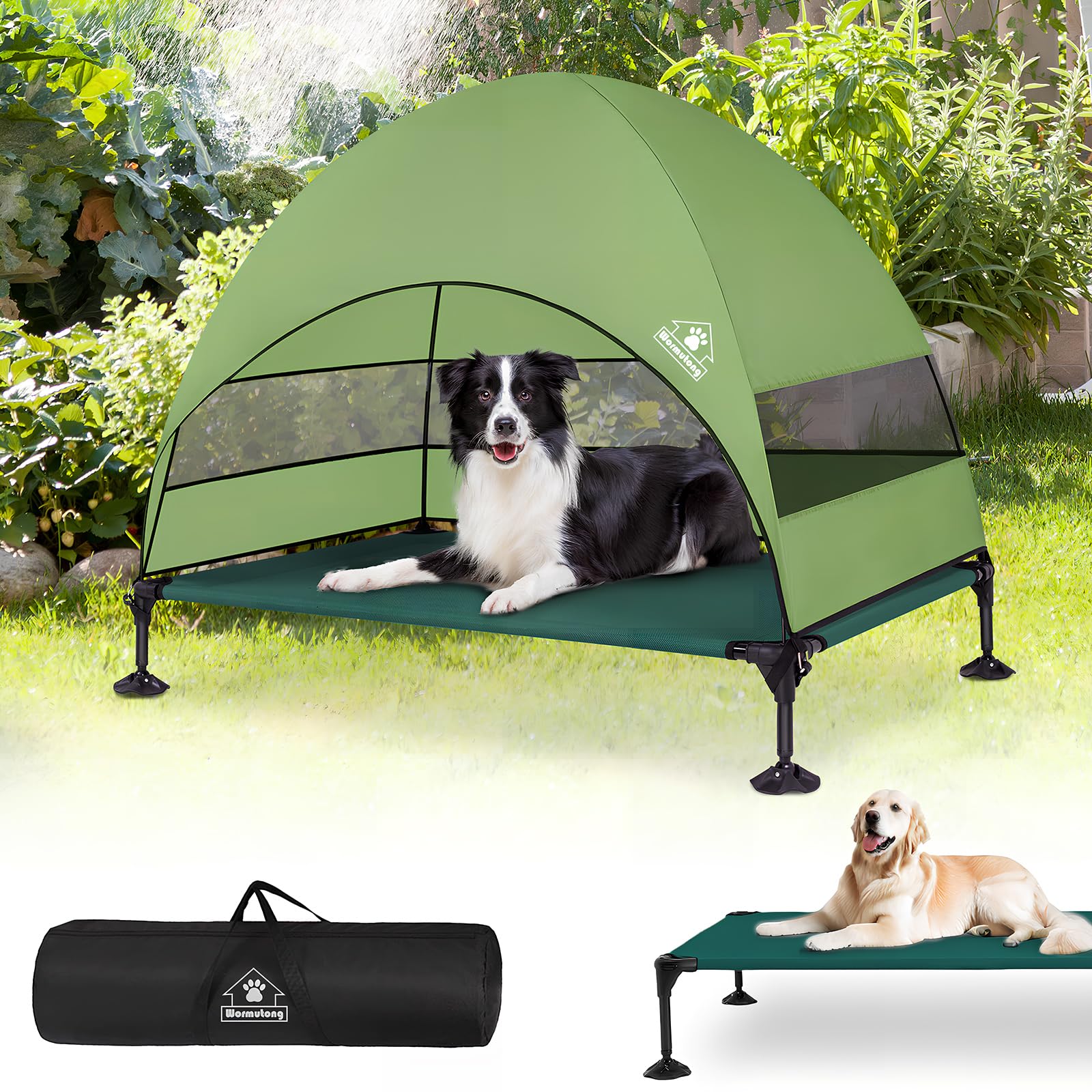 Elevated Outdoor Dog Bed With Canopy, Raised Outside Cot With Stable Adjustable Feet, Dog Camping Bed With Larger Shade, Lifted 