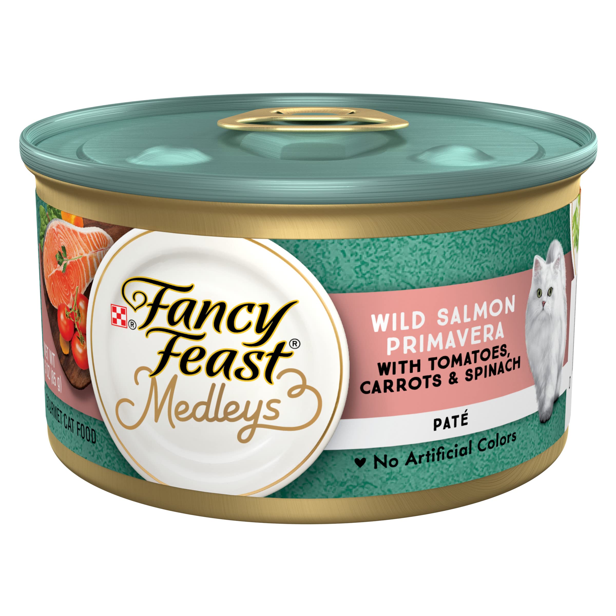 Purina Fancy Feast Pate Wet Cat Food, Medleys Wild Salmon Primavera With Garden Veggies & Greens  (Pack of 24) 3 oz. Cans