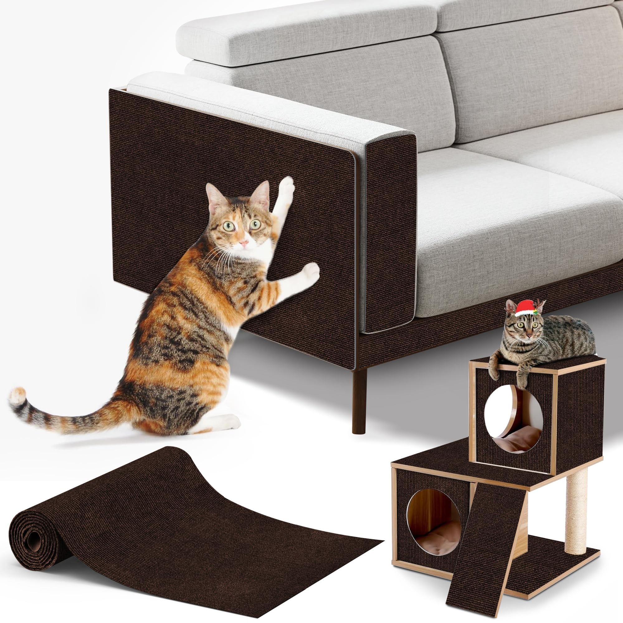 Cat Scratch Protector,Cat Scratch Mat Self-Adhesive Carpet Mat Trimmable (Brown, 23.6''X15.8'')