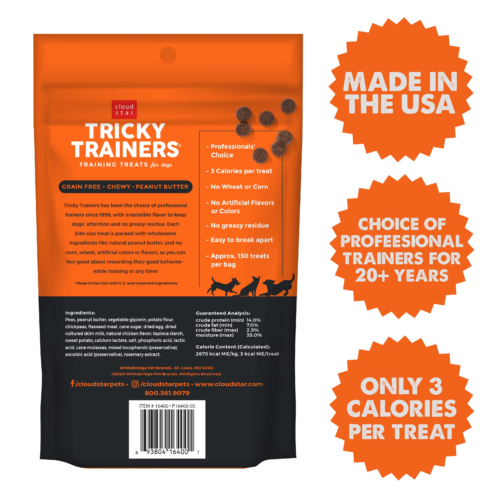Cloud Star Tricky Trainers Soft & Chewy Dog Training Treats 5 oz. Bag, Peanut Butter Flavor, Grain-Free Low Calorie Behavior Aid
