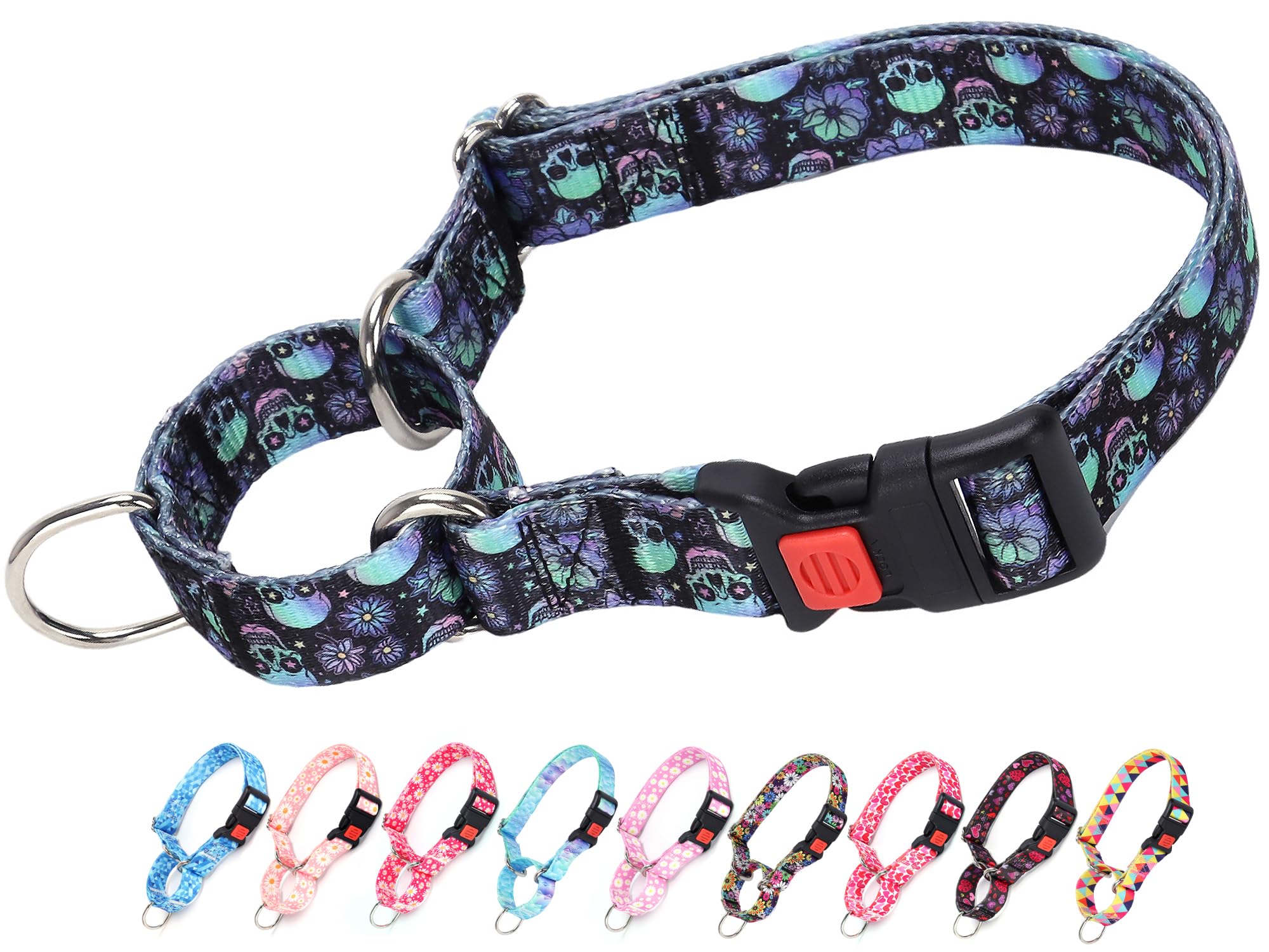 Martingale Collar For Dogs, Skull Dog Collar For Large Medium Small Dogs With Quick-Release Buckle, Adjustable Boy And Girl Dog 